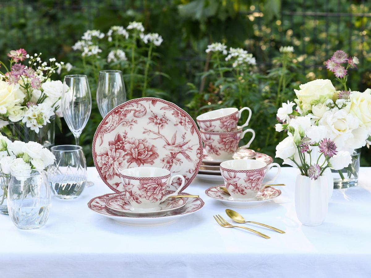 Kaffeeservice Keramik, Weiß/Bordeaux, 12--Teilig - Bordeaux/Weiß, Basics, Keramik - Creatable