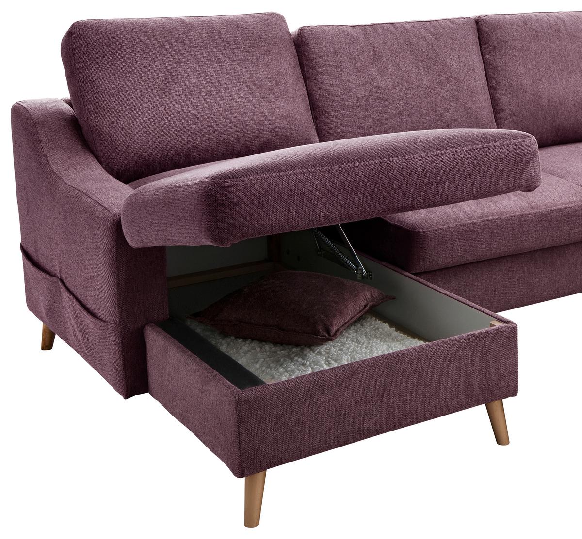 Wohnlandschaft Valentina Mit Schlaffunktion Bordeaux - Bordeaux/Naturfarben, KONVENTIONELL, Textil (150/301/200cm) - P & B