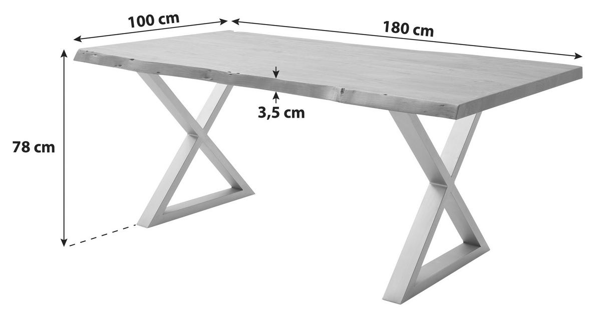Esstisch mit Massivholz-Platte Calabria 180x100 cm Akazie - Schwarz/Akaziefarben, MODERN, Holz/Metall (180/78/100cm)
