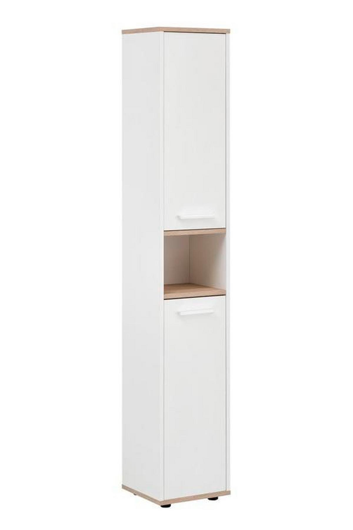 Hochschrank mit Offenem Fach Yasmin B:30cm Weiß/Eiche Dekor - Eichefarben/Schwarz, Basics, Holzwerkstoff (30/175/28,3cm) - MID.YOU