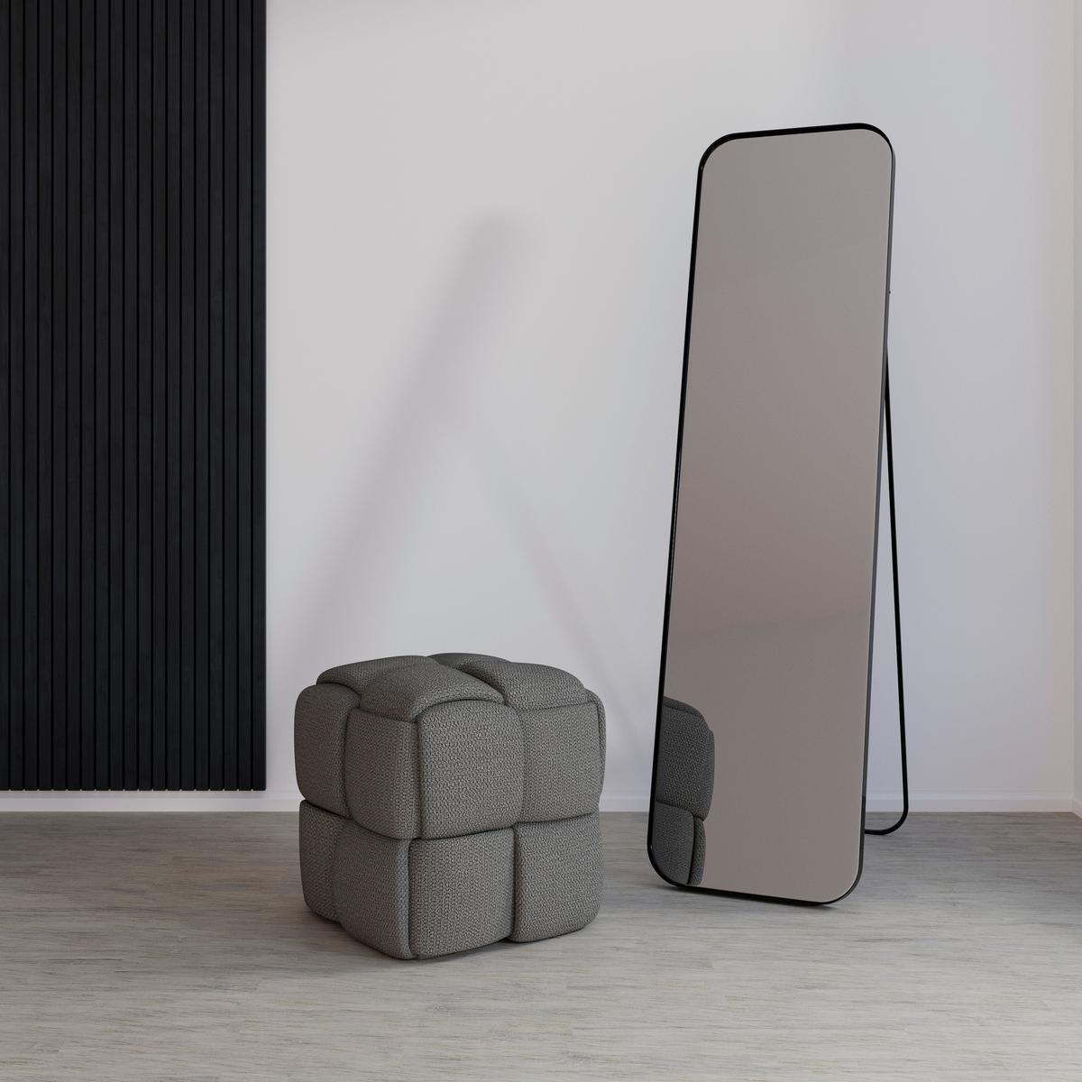 Taburet ELLA tmavě šedá bouclé - černá/tmavě šedá, Moderní, dřevo/textil (45/45/45cm) - Bessagi Home