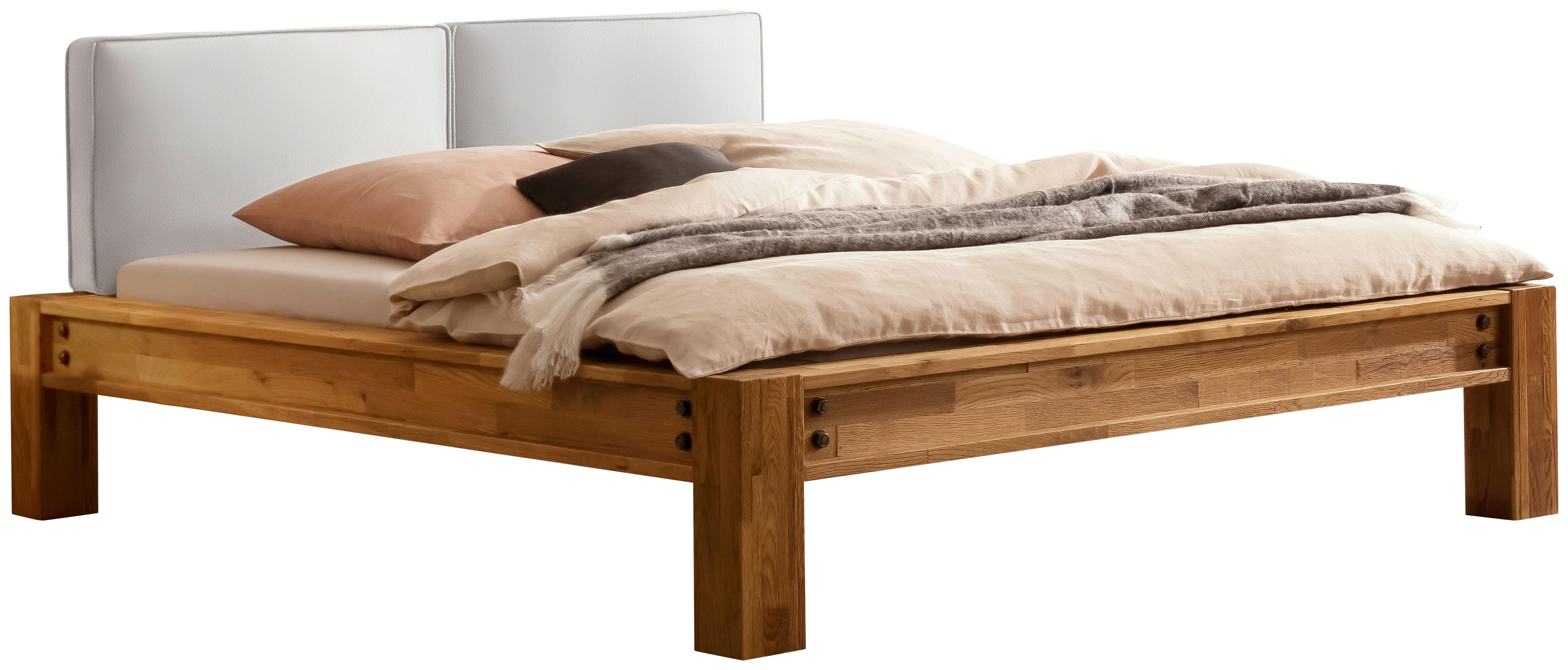 Balkenbett Greenville Mit Gepolstertem Kopfteil 160x200 - Eichefarben/Weiß, Natur, Holz/Textil (160/200cm) - Hasena