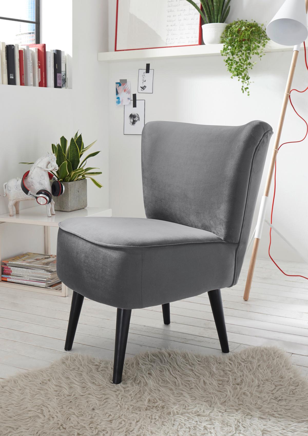 Polsterstuhl Lord Samtbezug Grau, Beine: Massivholz - Schwarz/Grau, Trend, Holzwerkstoff/Textil (65/89/70cm) - MID.YOU