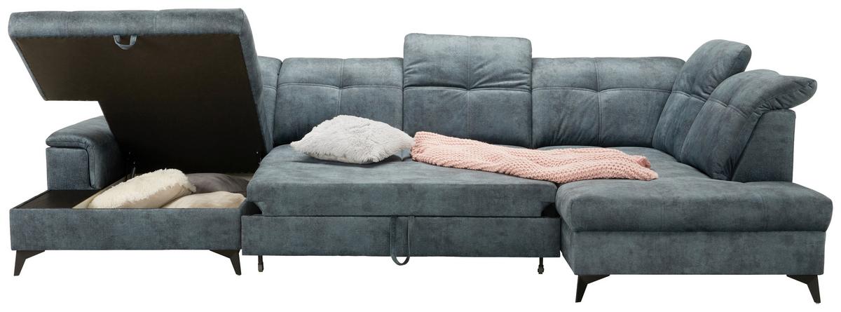 Sedacia súprava do U SIERRA, pravá, modrosivá INFINITY - čierna/modrosivá, Modern, kov/textil (181/364/230cm) - Mömax