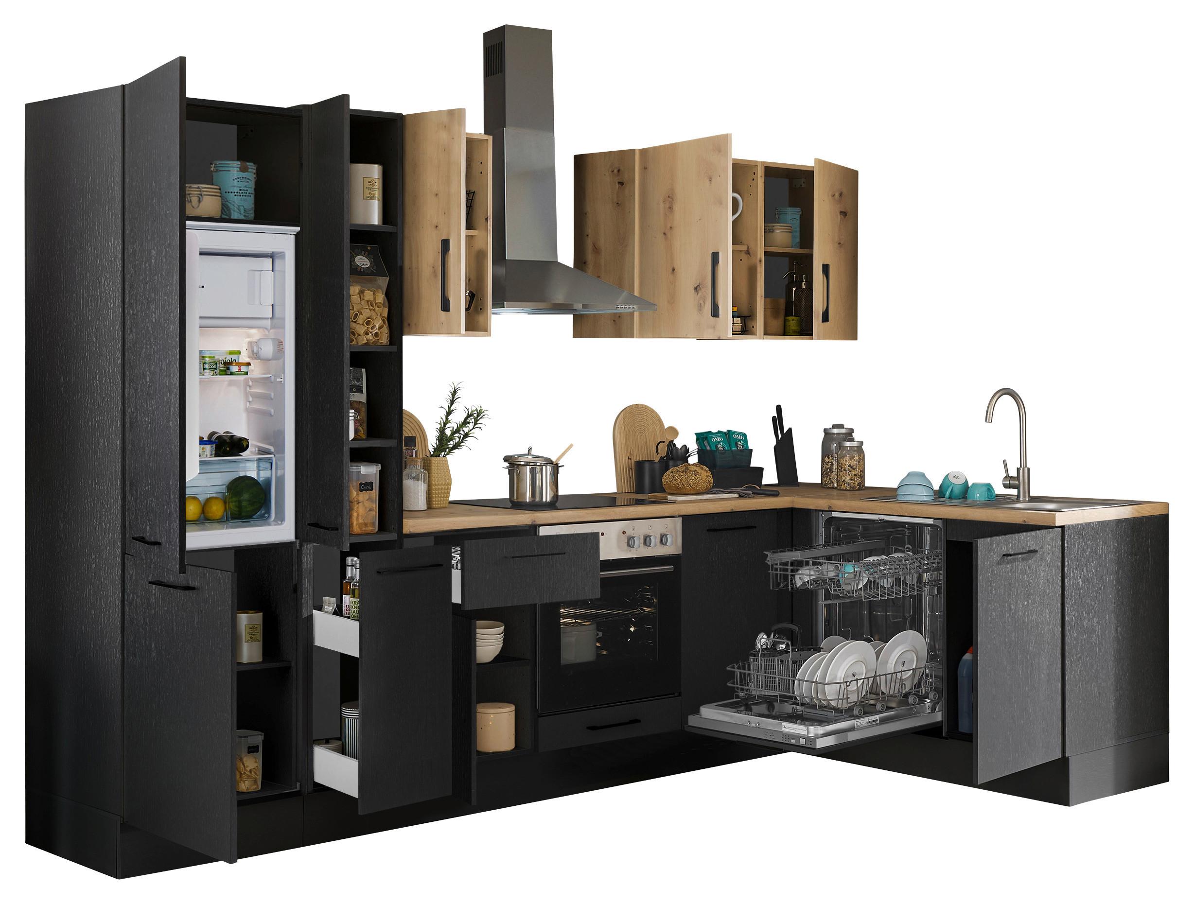 Eckküche Turin Schwarz/eiche Dekor 310x175 Cm - Schwarz/Eiche Artisan, Basics, Holzwerkstoff (310/175cm) - MID.YOU