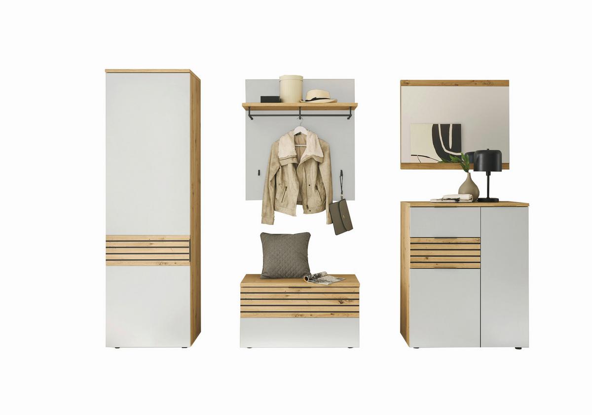 Garderobenbank Milan BxHxT: 85x48x38 cm Eiche Dekor - Dunkelgrau/Silberfarben, Design, Holzwerkstoff (85/48/38cm) - MID.YOU