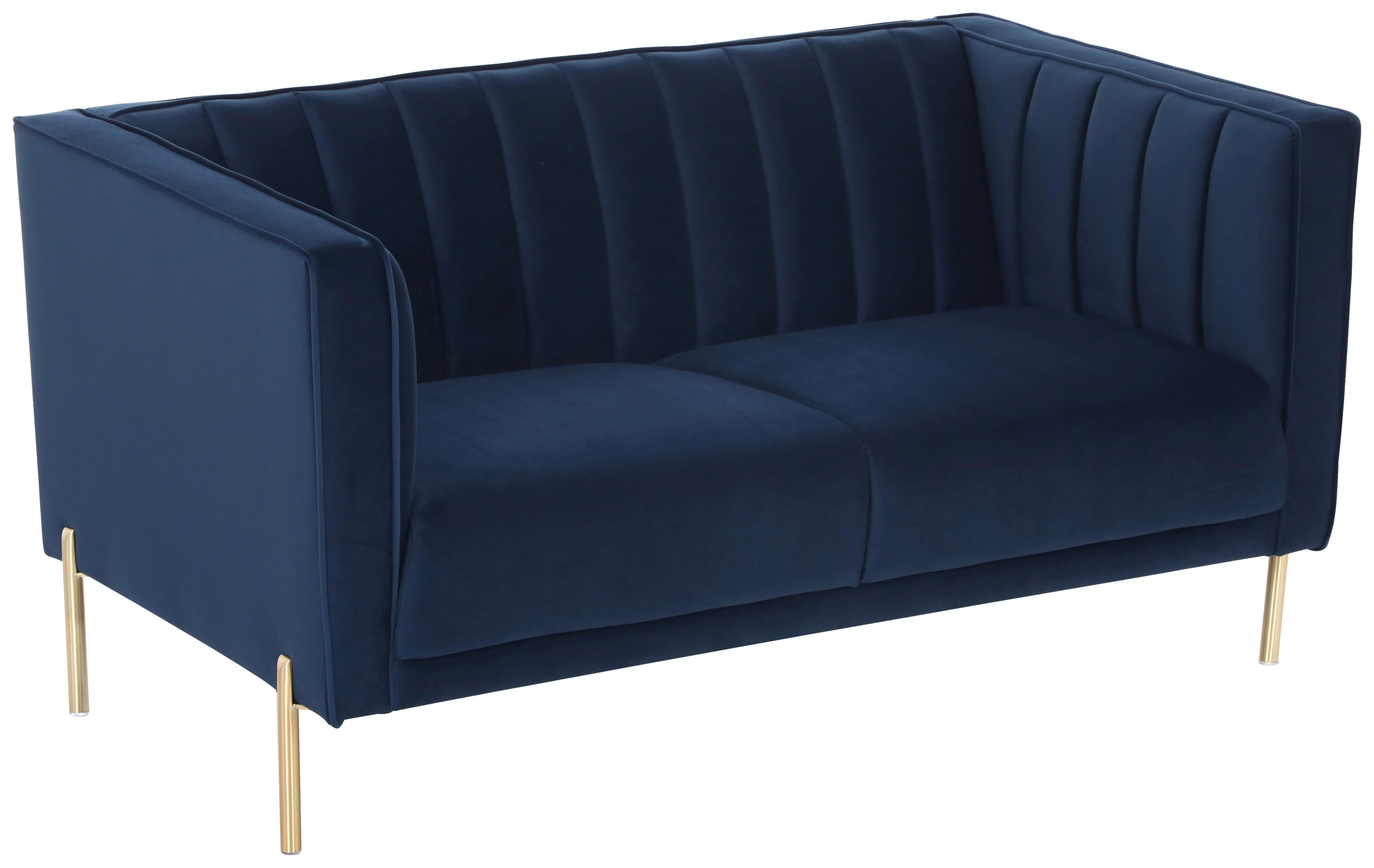 2-Sitzer-Sofa Sono - Blau/Goldfarben, Design, Textil (144/75/85cm) - Livetastic