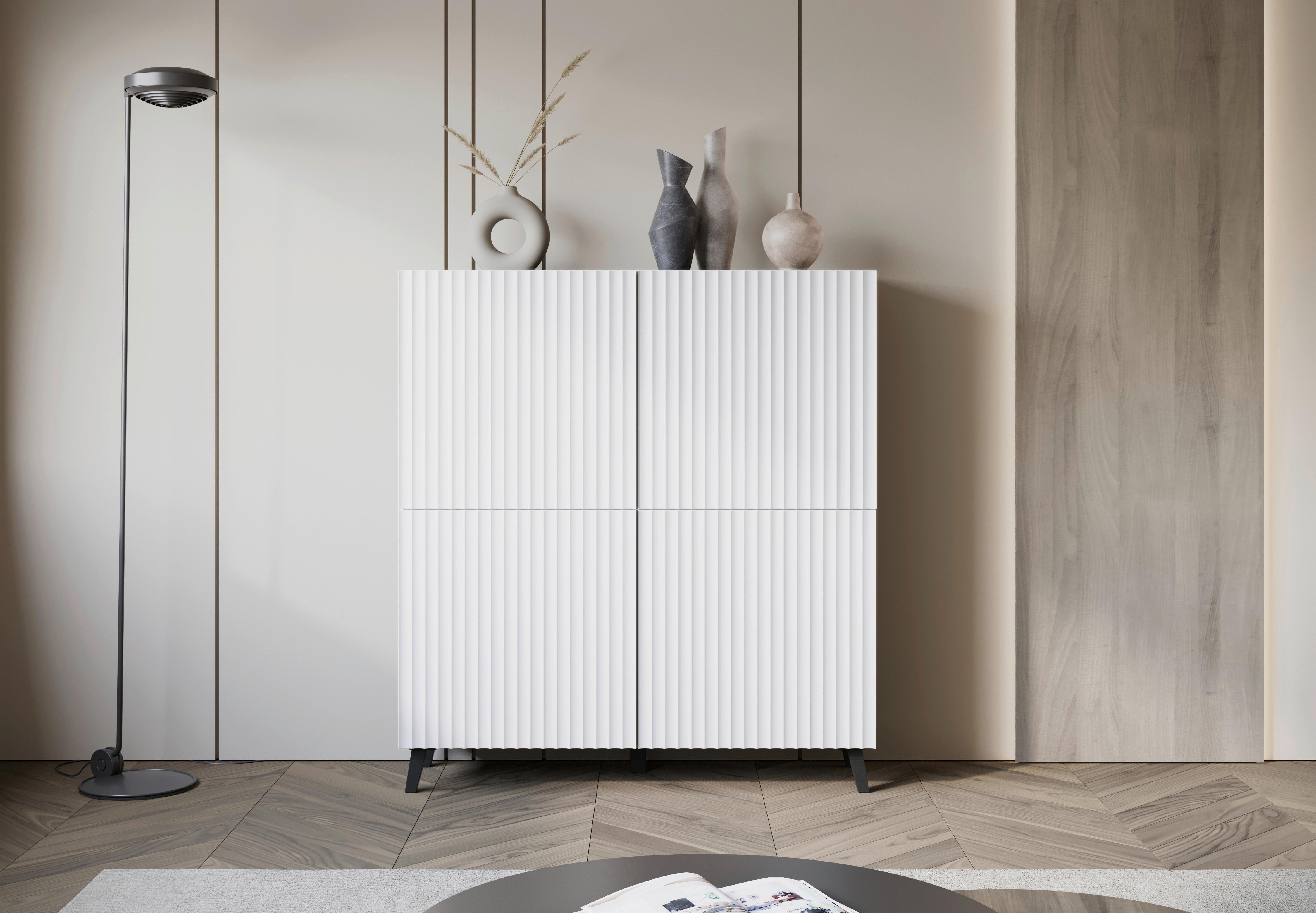 Vysoká komoda PHUKET š: 120 cm - bílá/černá, Design, kompozitní dřevo/plast (120/132/39,1cm) - Livetastic