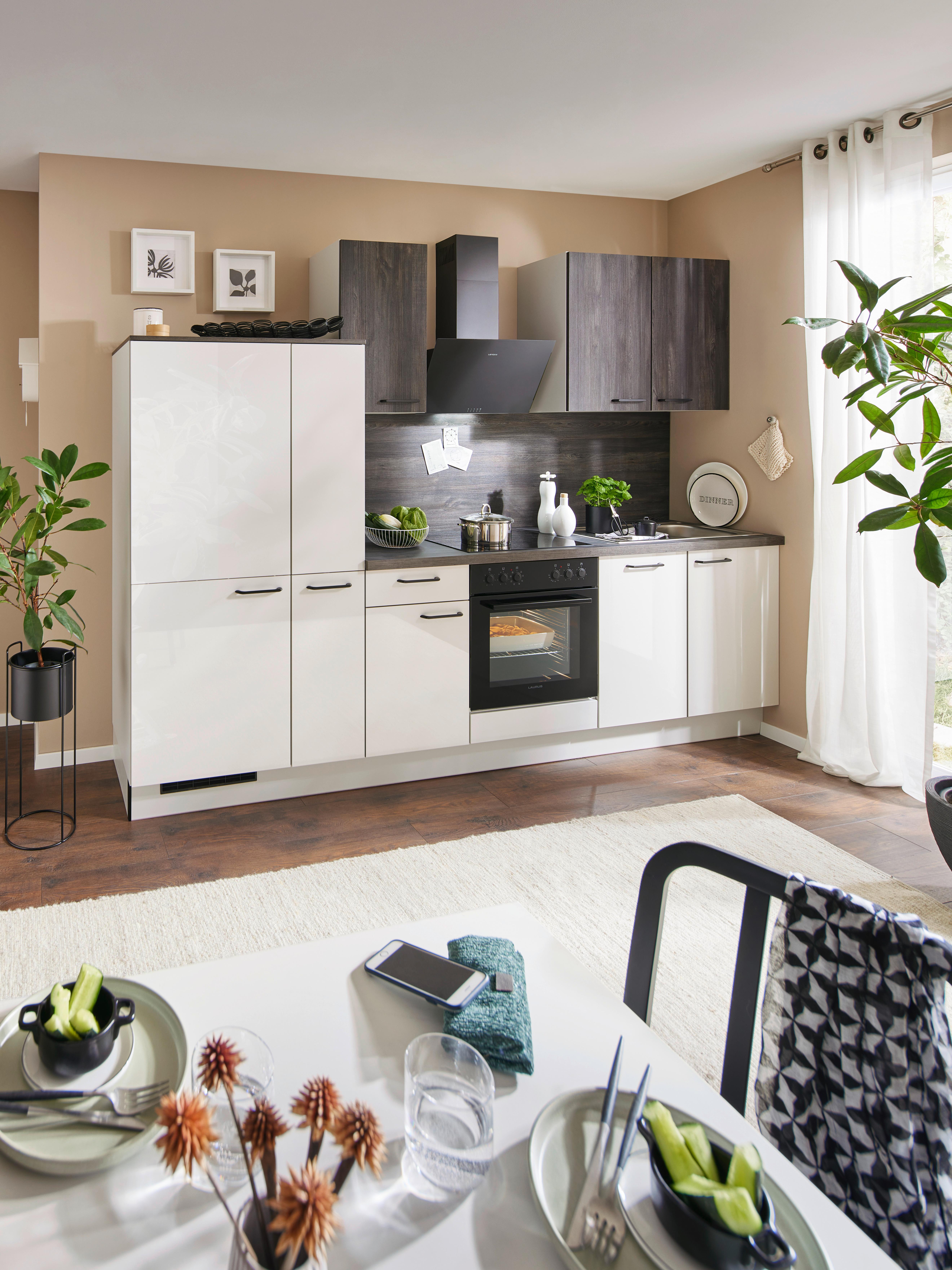 Küchenblock Pn215/pn100 - Eiche dunkel/Hellgrau, Basics, Holzwerkstoff (290cm) - Pino