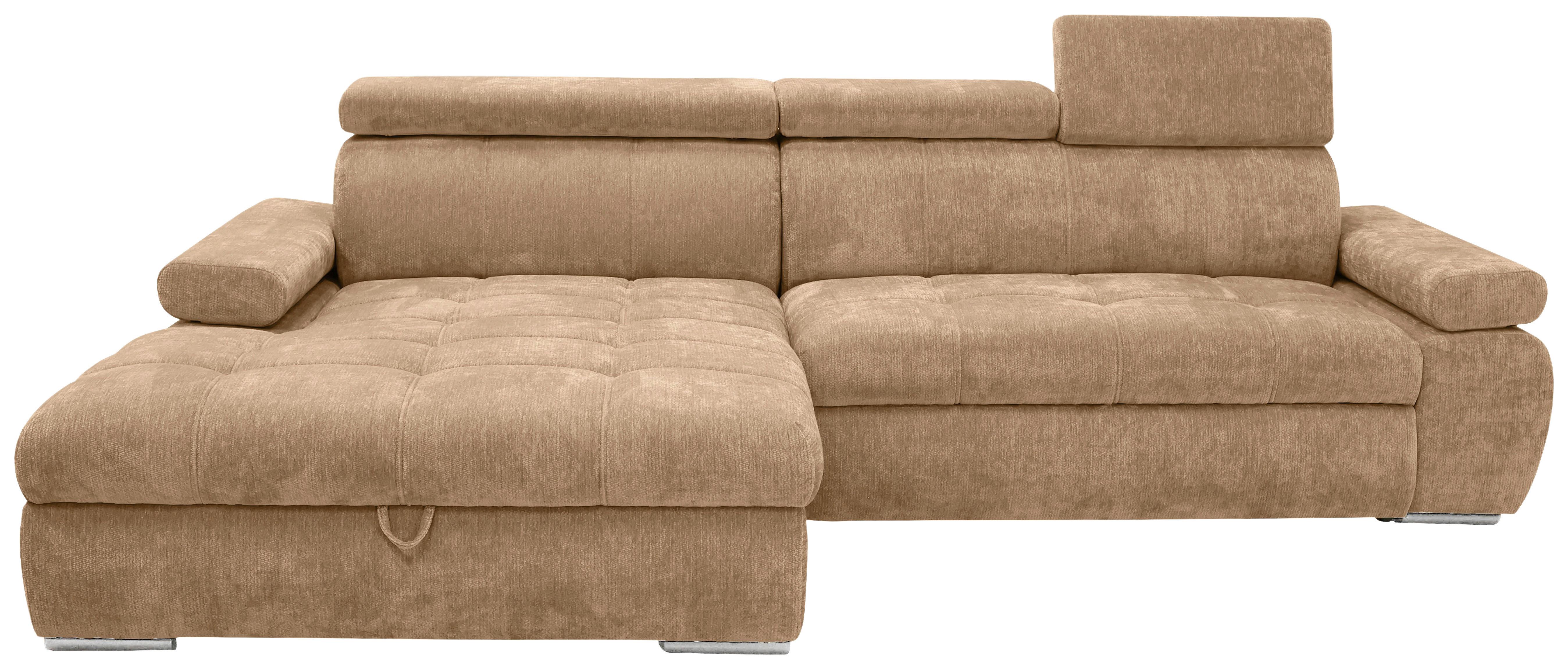 Rohová sedačka VEGAS, levá, béžová hnědá žinylka - barvy stříbra/béžová hnědá, Design, dřevo/textil (173/294cm)