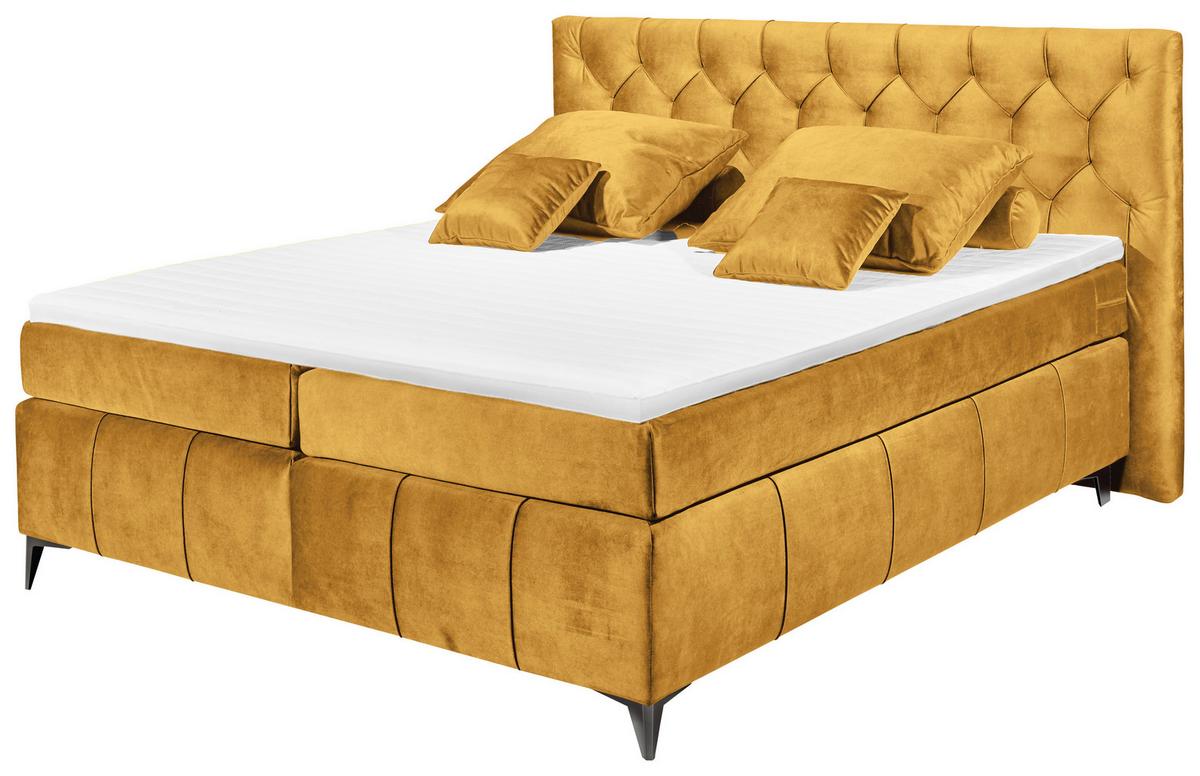 Boxspring posteľ Pembroke, 180x200, okrová - kari žltá, Design, kompozitné drevo/textil (180/200cm)