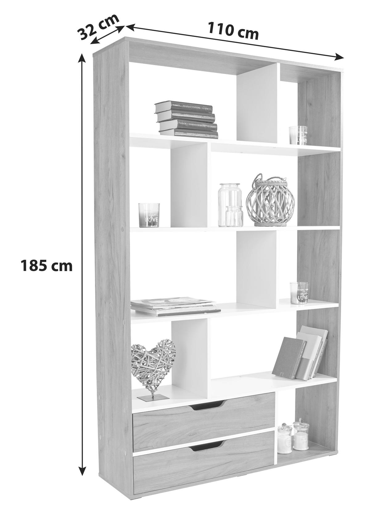 Raumteiler Roberto B: 110 Cm Wotan Eiche Dekor/weiß - Hellbraun/Eichefarben, MODERN, Holzwerkstoff (110/185/32cm)