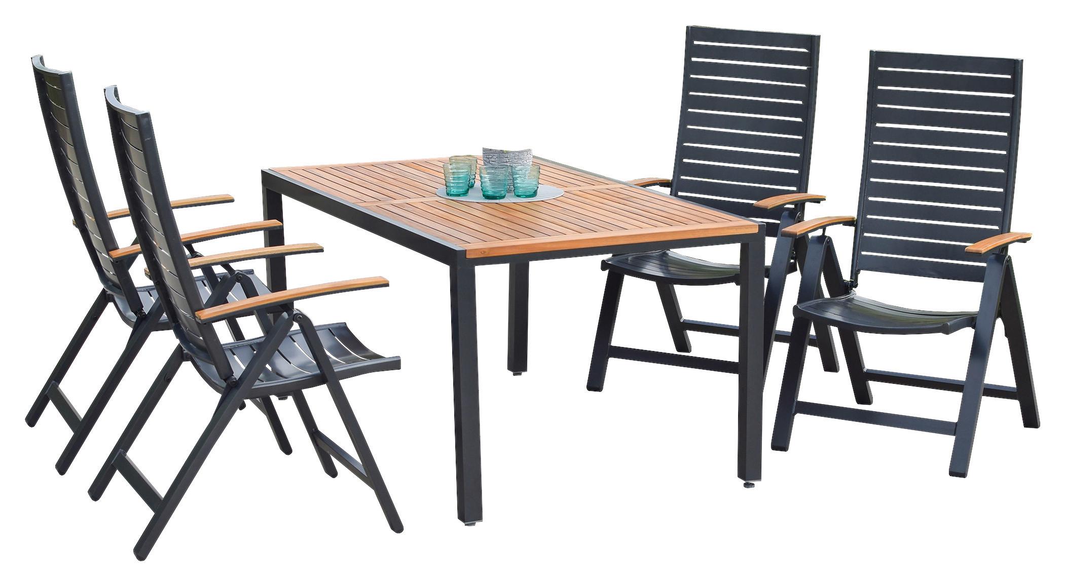 Gartengarnitur 5-Tlg Astros Aluminium/Akazie - Graphitfarben/Naturfarben, MODERN, Holz/Metall - Gardenson
