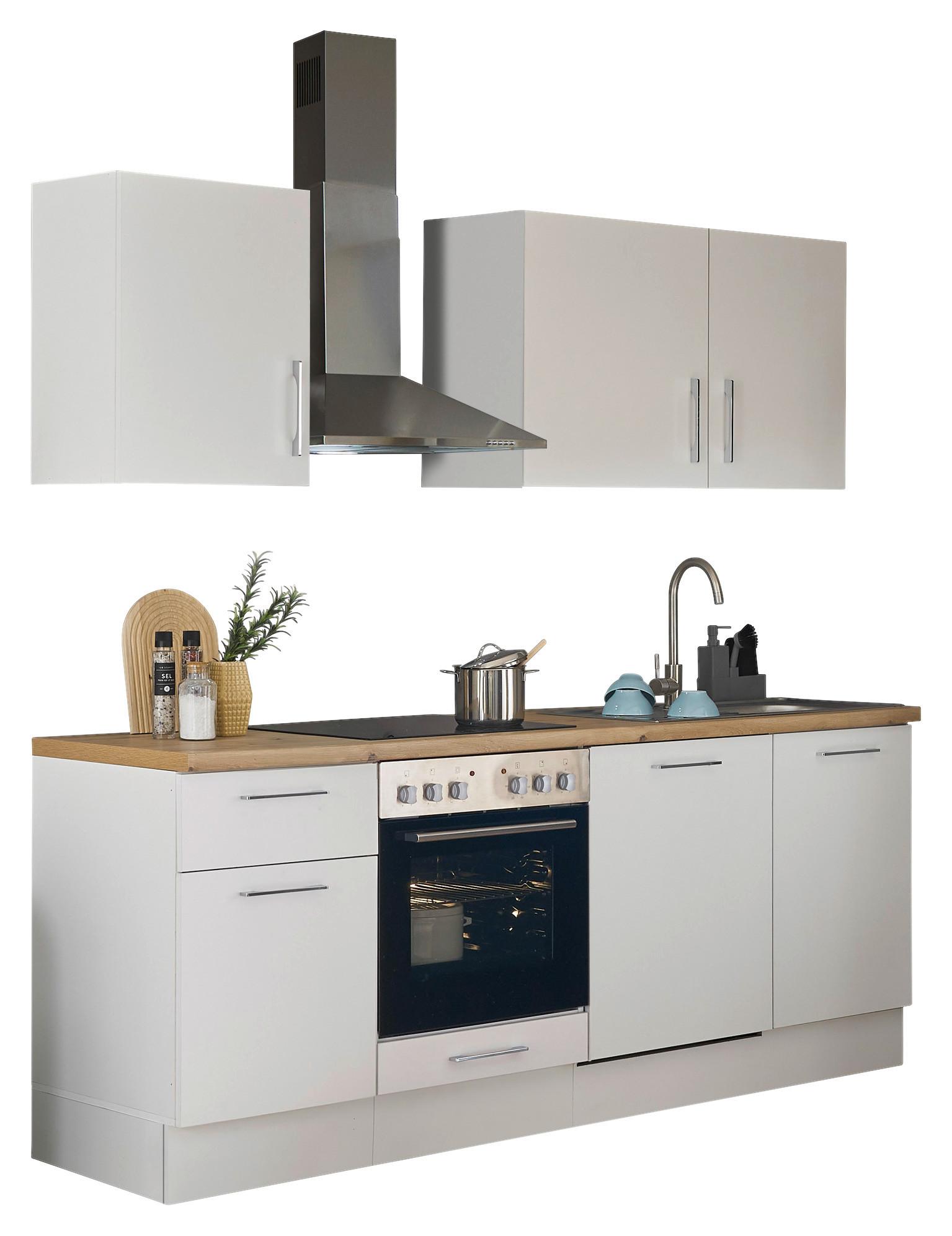 Kuchynský blok TURIN bez spotrebičov, šírka 220 cm - biela/chrómová, Trend, kov/kompozitné drevo (220cm) - MID.YOU