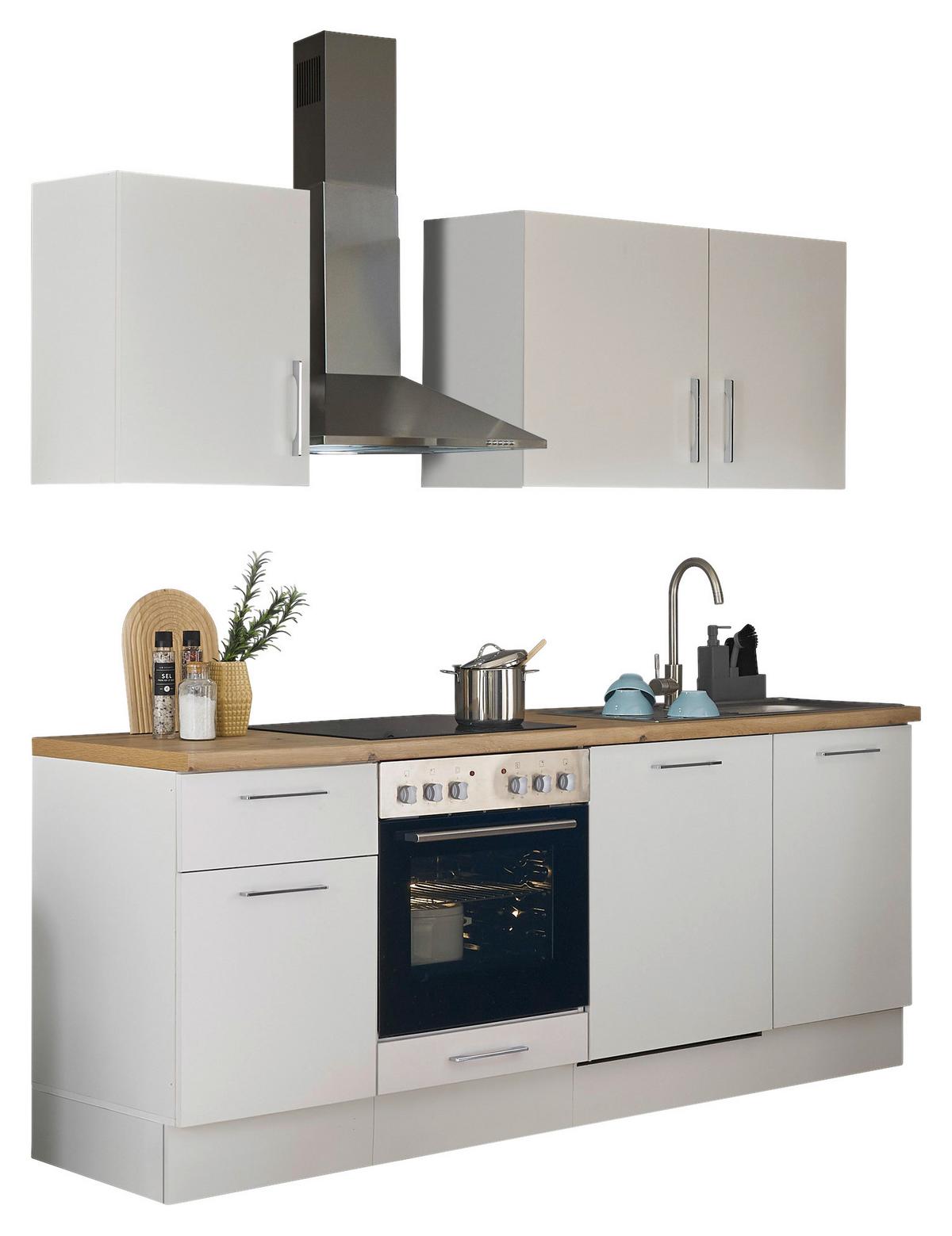 Kuchynský blok TURIN bez spotrebičov, šírka 220 cm - biela/chrómová, Trend, kov/kompozitné drevo (220cm) - MID.YOU