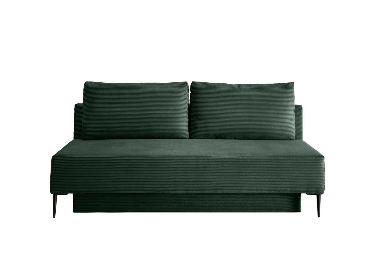Schlafsofa Petri Dunkelgrün Cord, Rücken Echt B: 198 cm - Dunkelgrün/Schwarz, MODERN, Textil (198/90/100cm) - Livetastic