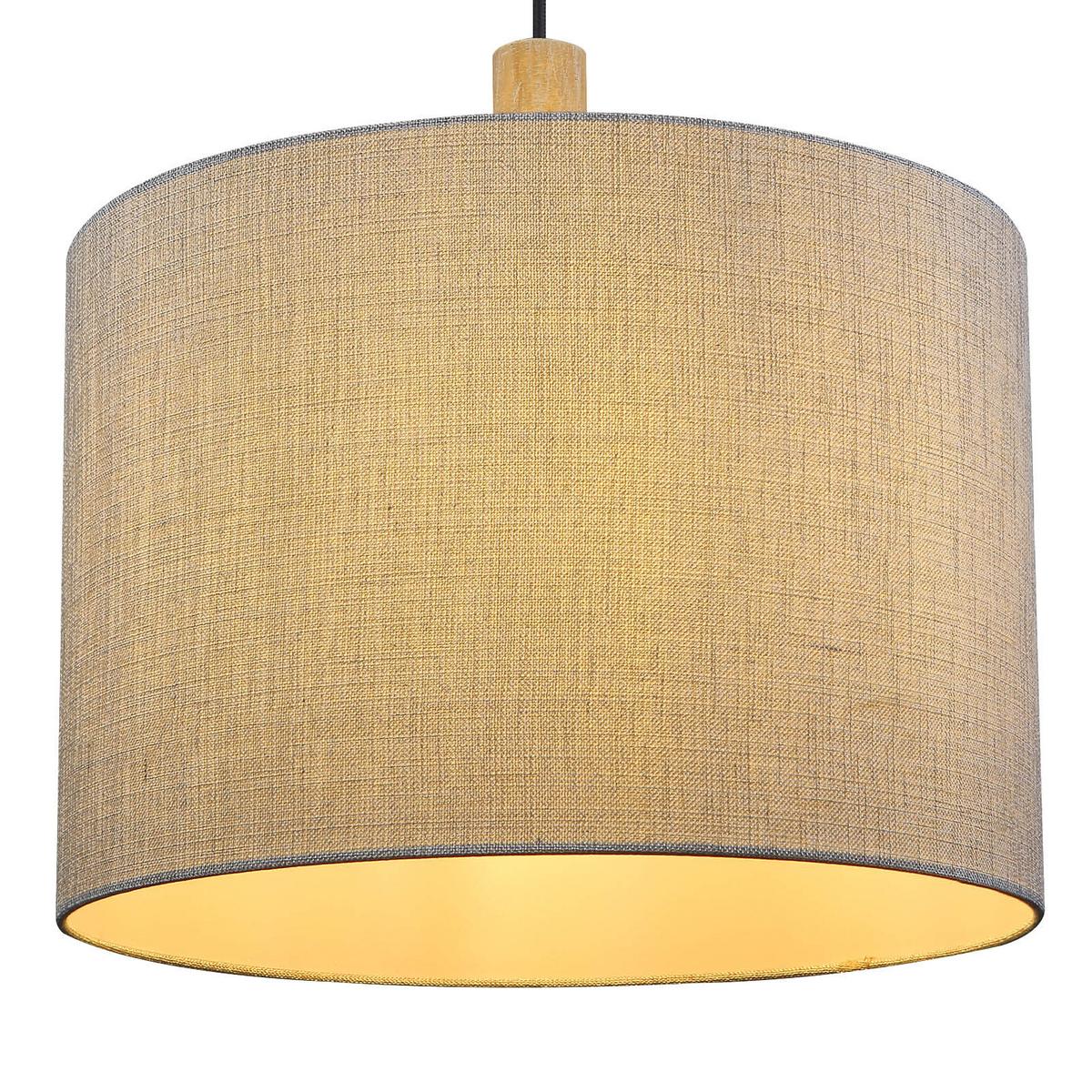 Hängeleuchte Roger H: 120 Cm 1-Flammig Mit Textil-Schirm - Schwarz/Grau, Natur, Holz/Textil (40/120cm) - Globo