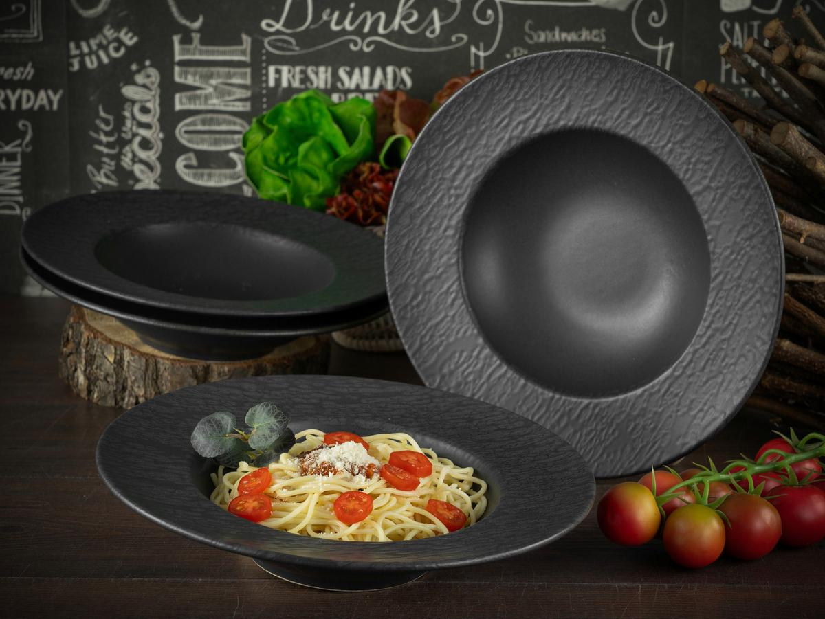 Talíŕ na těstoviny LAVASTONE ANTRACIT, 4-dílný - antracitová, Trend, keramika (27cm) - Creatable