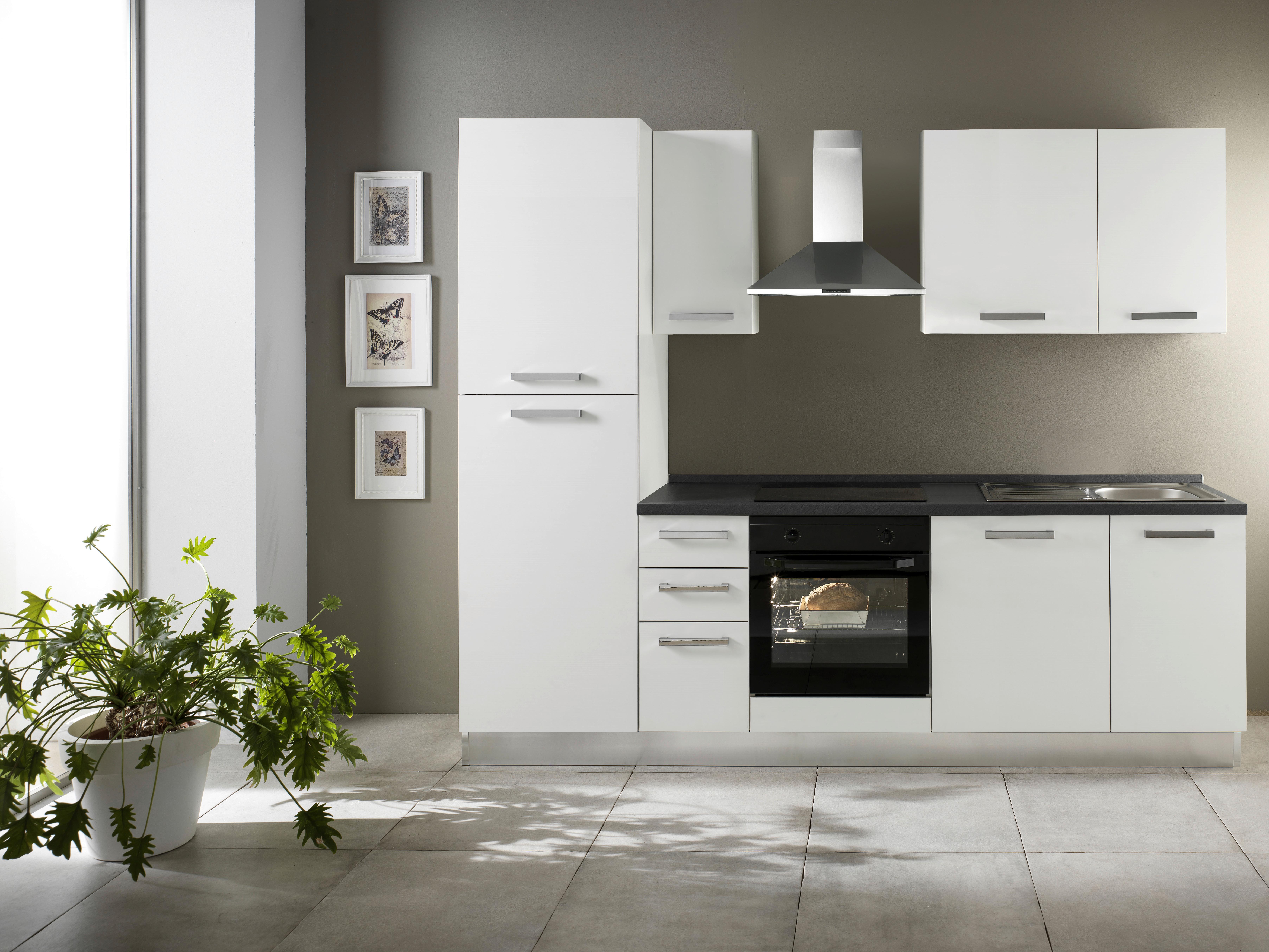 Küchenzeile Belluna mit Geräten 255 cm Weiß Dekor Elegant