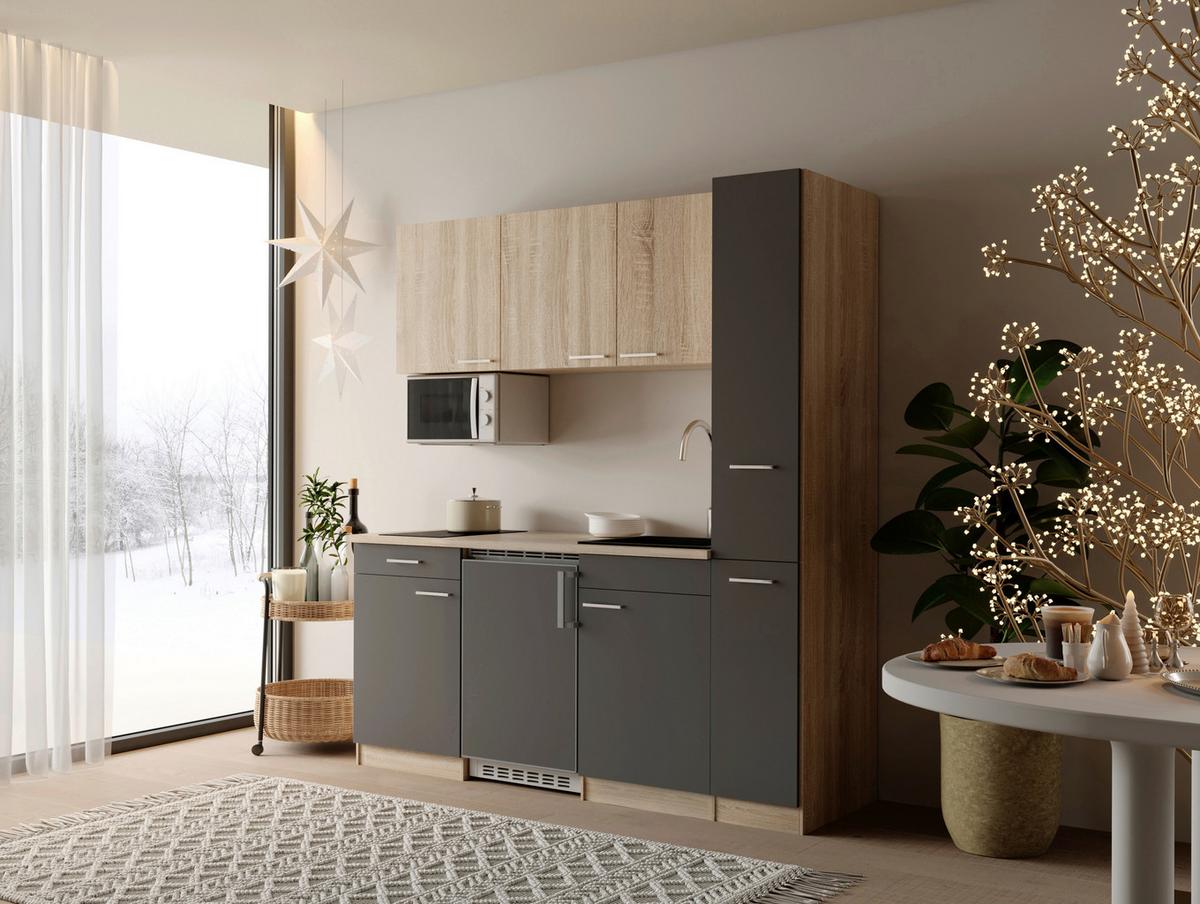 KÜCHENBLOCK Ingrid, Grau B: 180 cm - Eichefarben/Grau, Design, Holzwerkstoff (180cm) - Respekta
