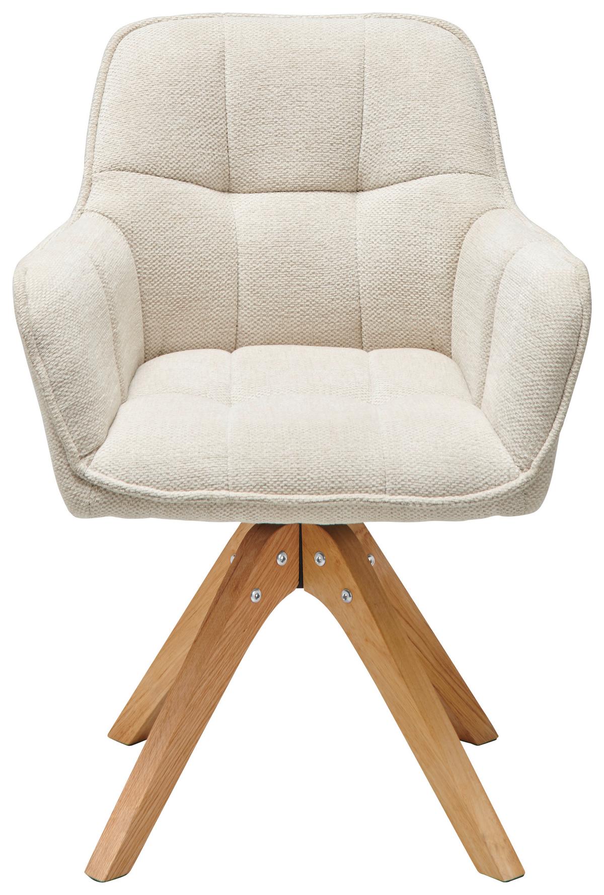 Armlehnstuhl Kerry Beige gepolstert - Eichefarben/Beige, LIFESTYLE, Holz/Textil (61/85/63cm) - Livetastic