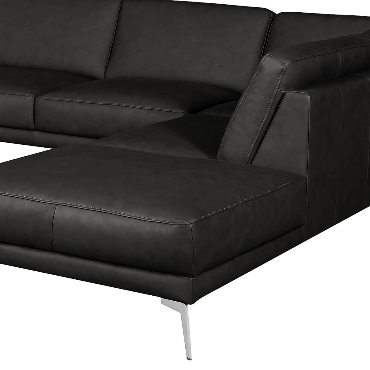 Ecksofa Spring Schwarz Chrom S: 273x250 cm - Chromfarben/Schwarz, Design, Leder (273/250cm) - Livetastic