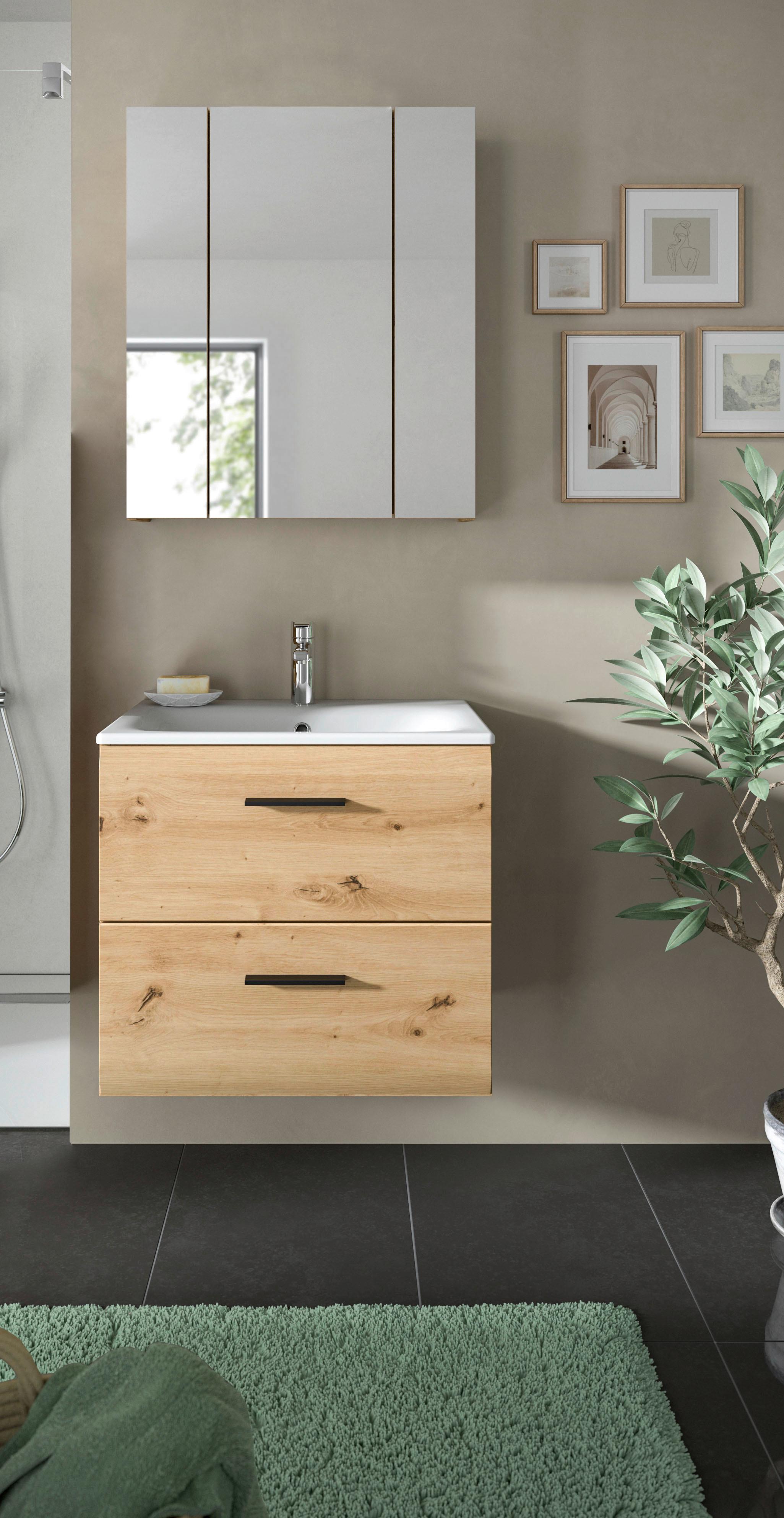 Badezimmer Ice Eiche Artisan Dekor B: 60cm - Eiche Artisan/Weiß, Basics, Keramik/Holzwerkstoff (60cm) - MID.YOU