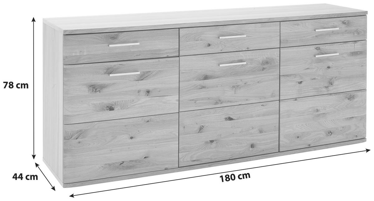 Sideboard Santori Eiche teilmassiv - Eichefarben/Schwarz, Design, Holz/Holzwerkstoff (180/78/44cm) - Livetastic