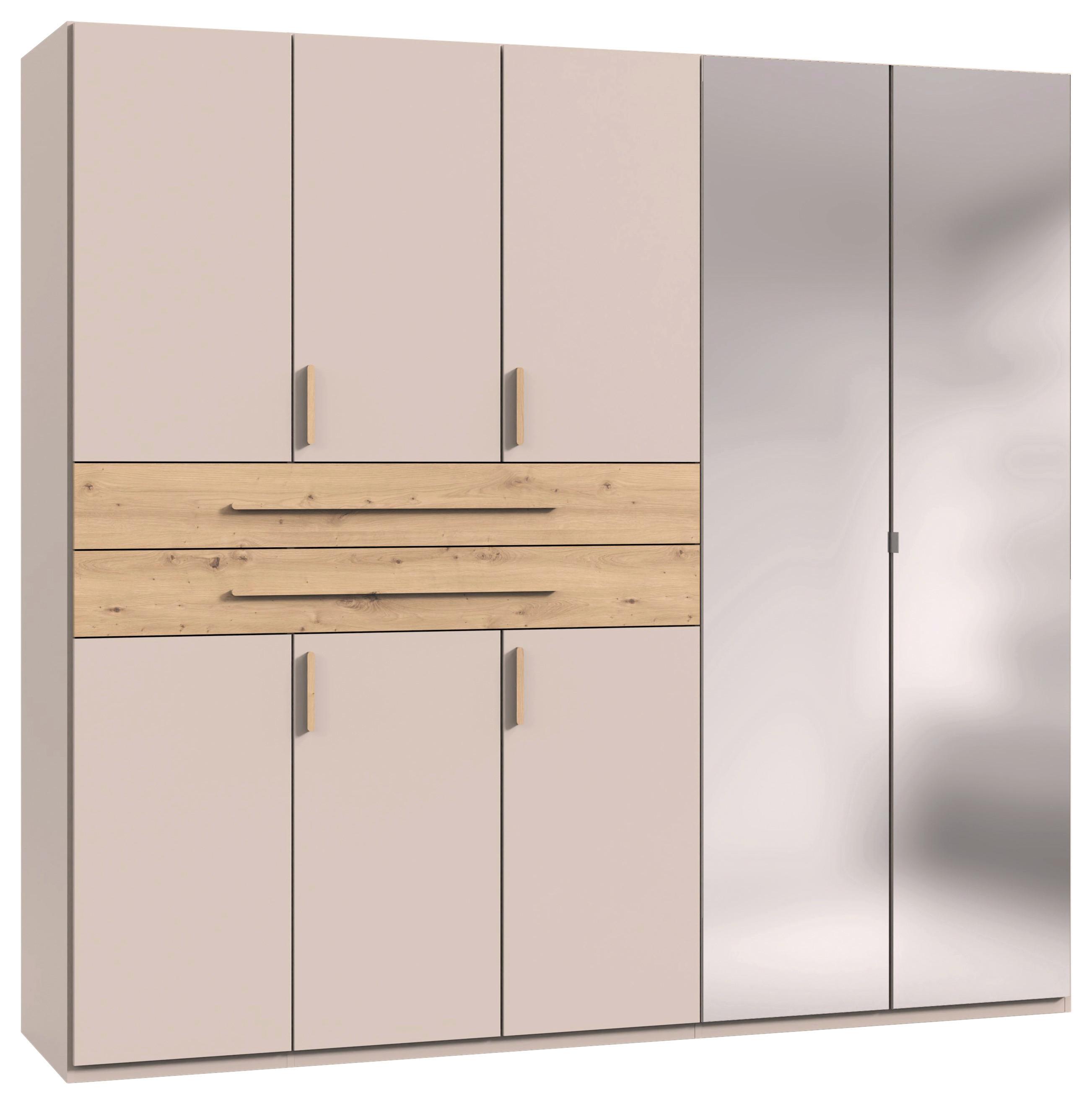 Šatníková skrińa LUMIO, šírka 225 cm - kašmírová/strieborná, Konventionell, kompozitné drevo/sklo (225/208/58cm) - Modern Living