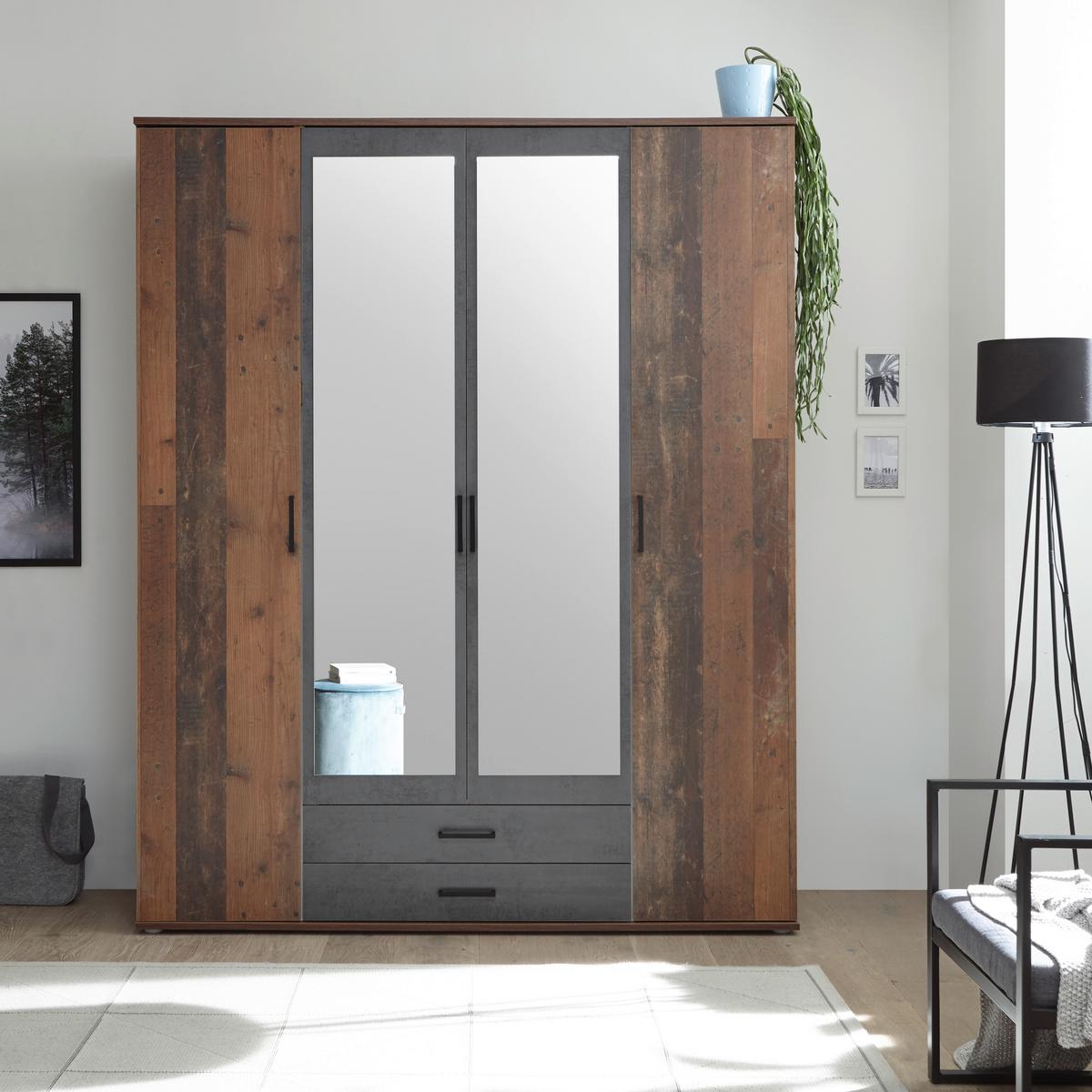 Drehtürenschrank Mit Spiegel 159 Cm Chicago, Akazienfarben - Schieferfarben/Akaziefarben, Basics, Glas/Holzwerkstoff (159/196/53,5cm) - MID.YOU