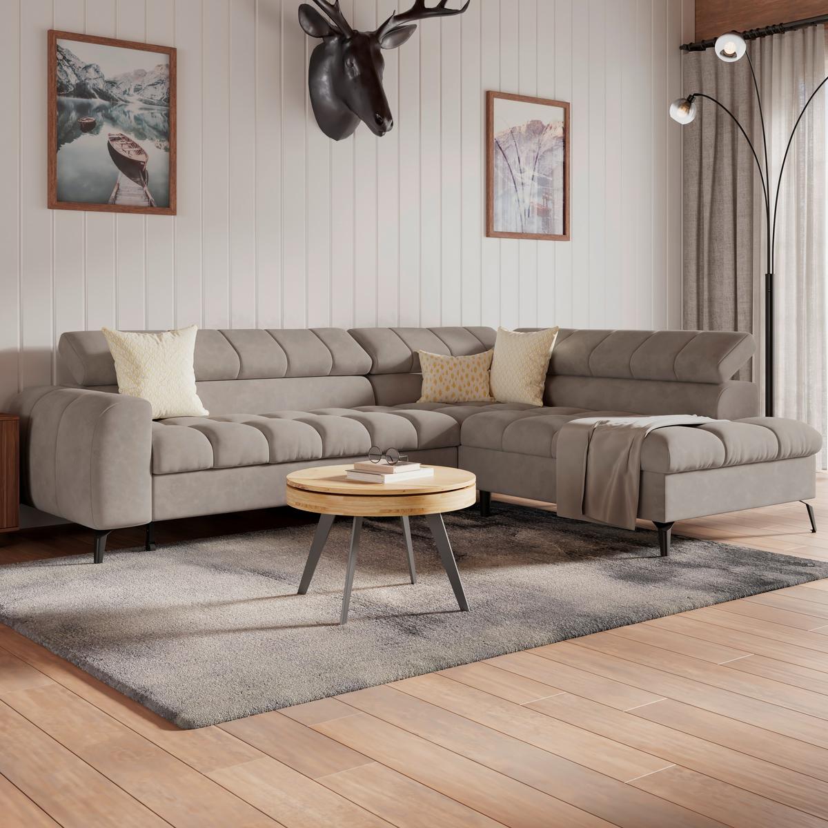 Ecksofa Volf Rechts New Grau, S: 261x203 cm - Schwarz/Grau, Trend, Kunststoff/Textil (261/203cm)
