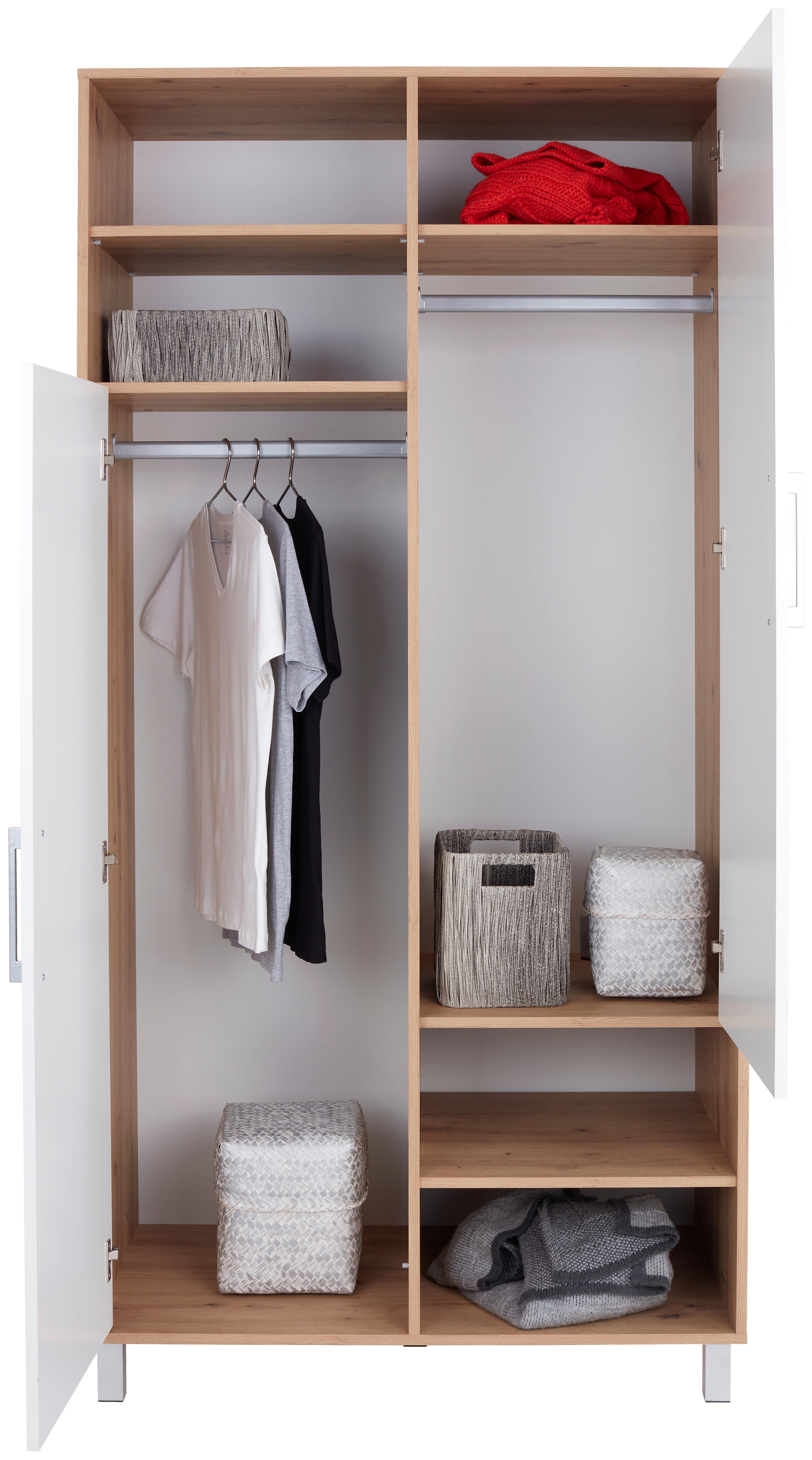 Kleiderschrank mit Fächern 98cm Box, Weiß/Eiche Dekor - Eichefarben/Weiß, MODERN, Holzwerkstoff (98/205/55cm) - Ondega