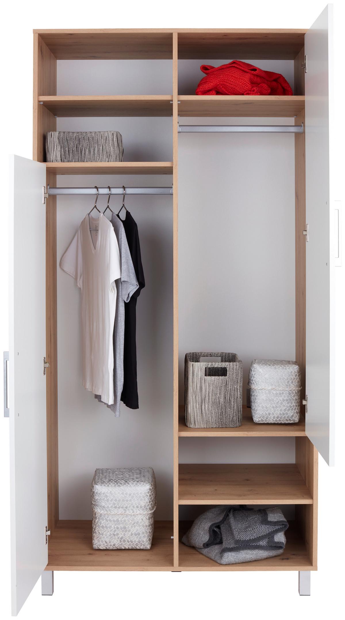 Kleiderschrank Mit Fächern 98cm Box, Weiß/eiche Dekor - Weiß/Eiche Artisan, MODERN, Holzwerkstoff (98/205/55cm) - Ondega