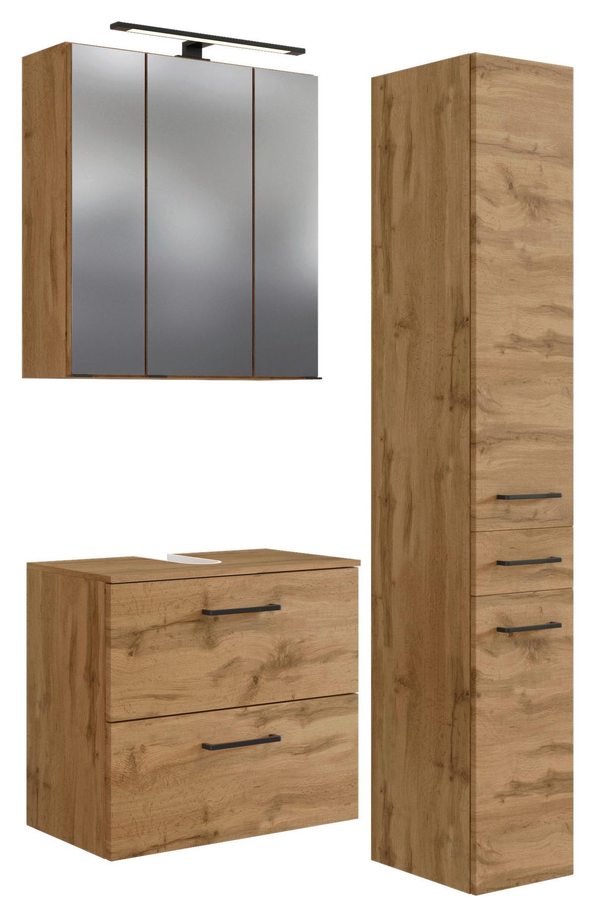 Badmöbel-Set Manchester B: 90 cm Eiche Wotan Dekor - Eichefarben, MODERN, Holzwerkstoff (90cm) - Held