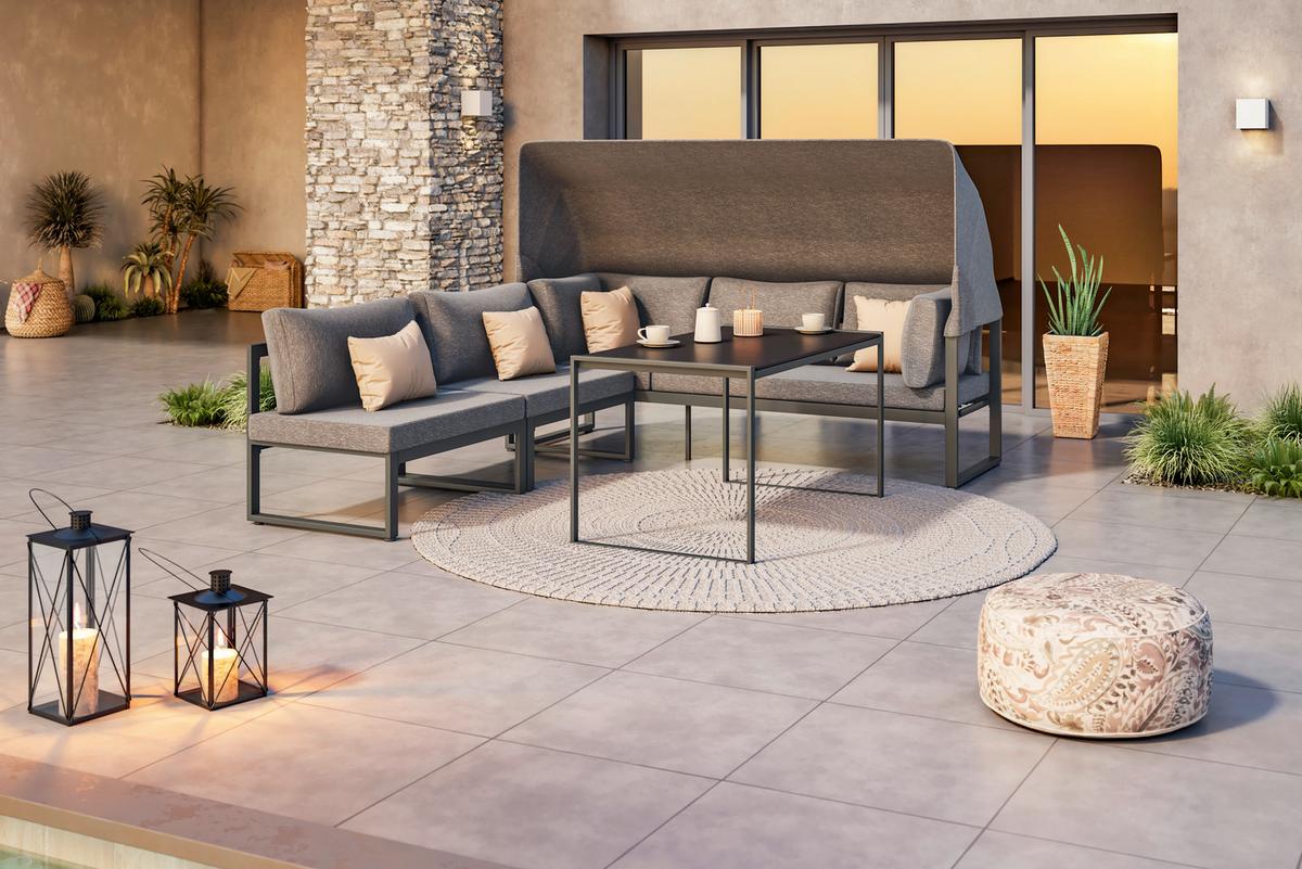 Loungegarnitur 4-Tlg Lagos Holz/Metall/Textil mit Kissen - Anthrazit/Grau, MODERN, Holz/Textil - Beldano