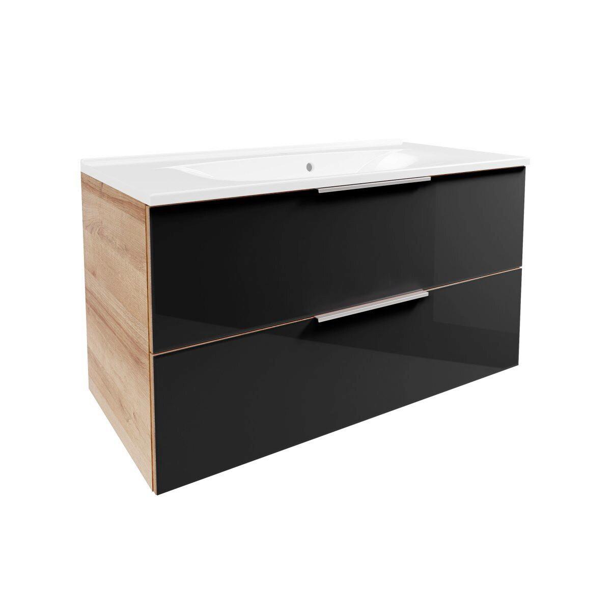 Waschtsichkombi B.Brilliant Anthrazit/Eichefarben B: 100cm - Eichefarben/Anthrazit, Basics, Glas/Holzwerkstoff (100/56,2/50cm) - MID.YOU