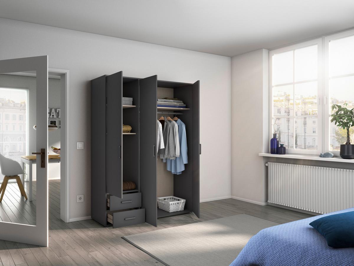 Drehtürenschrank Voyager Grau B: 140 Cm - Grau, MODERN, Holzwerkstoff (140/194/53cm) - Rauch Möbel