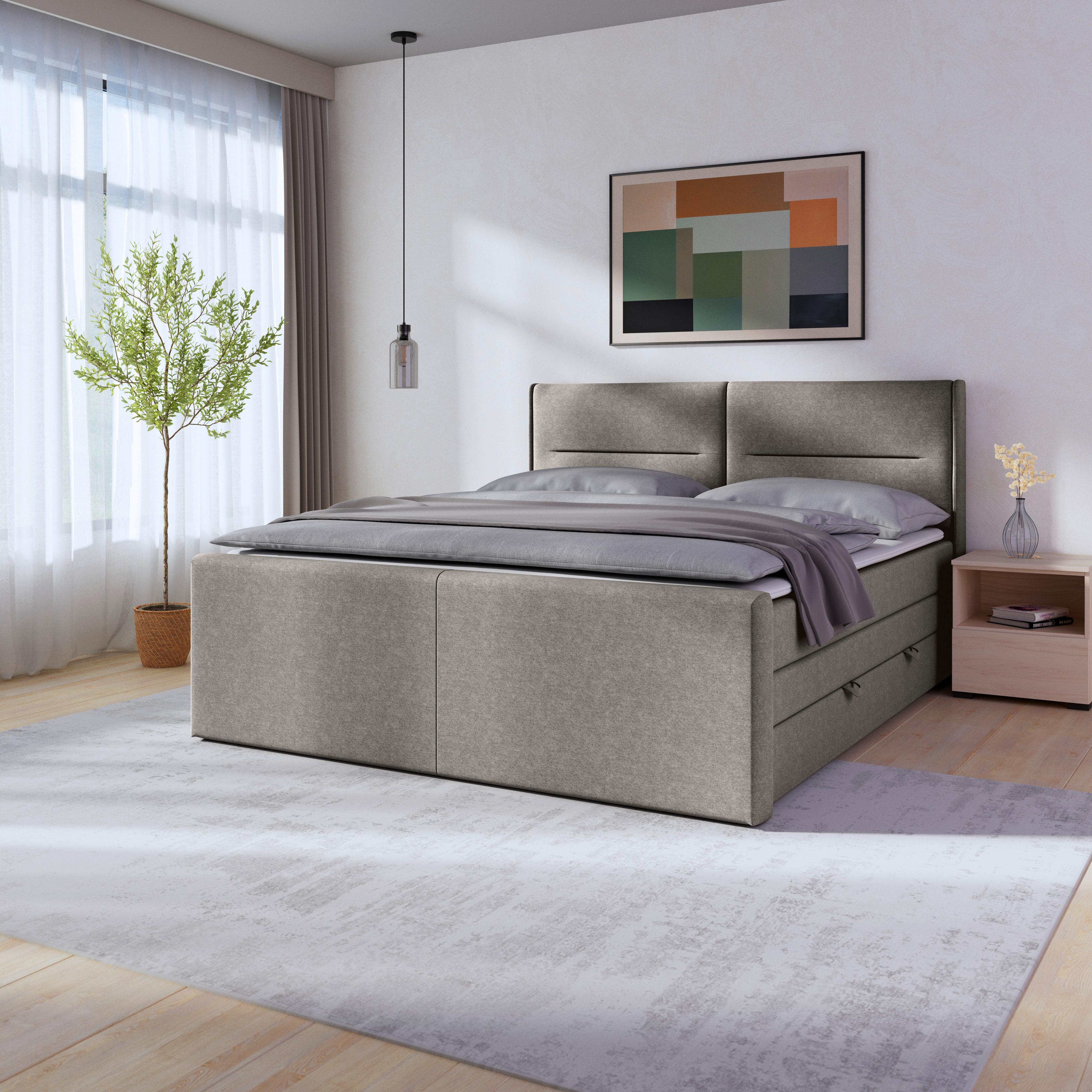 Boxspringbett mit Bettkasten Kyoto Silberfarben 180x200 cm - Silberfarben, MODERN, Karton/Holzwerkstoff (180/200cm) - MID.YOU