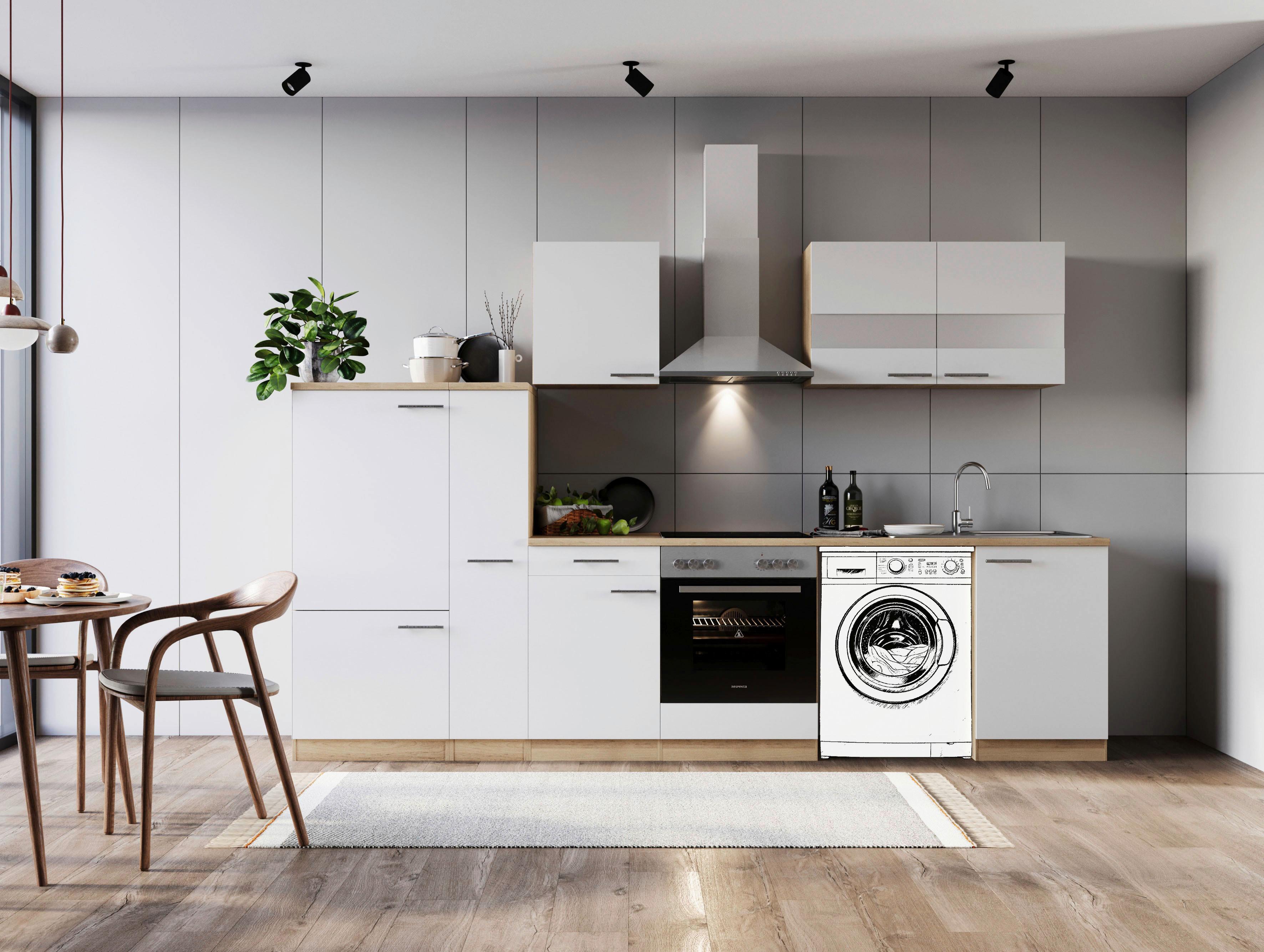 Küchenblock Merle Weiß B: 310 cm - Eichefarben/Weiß, Basics, Glas/Holzwerkstoff (310cm) - Respekta