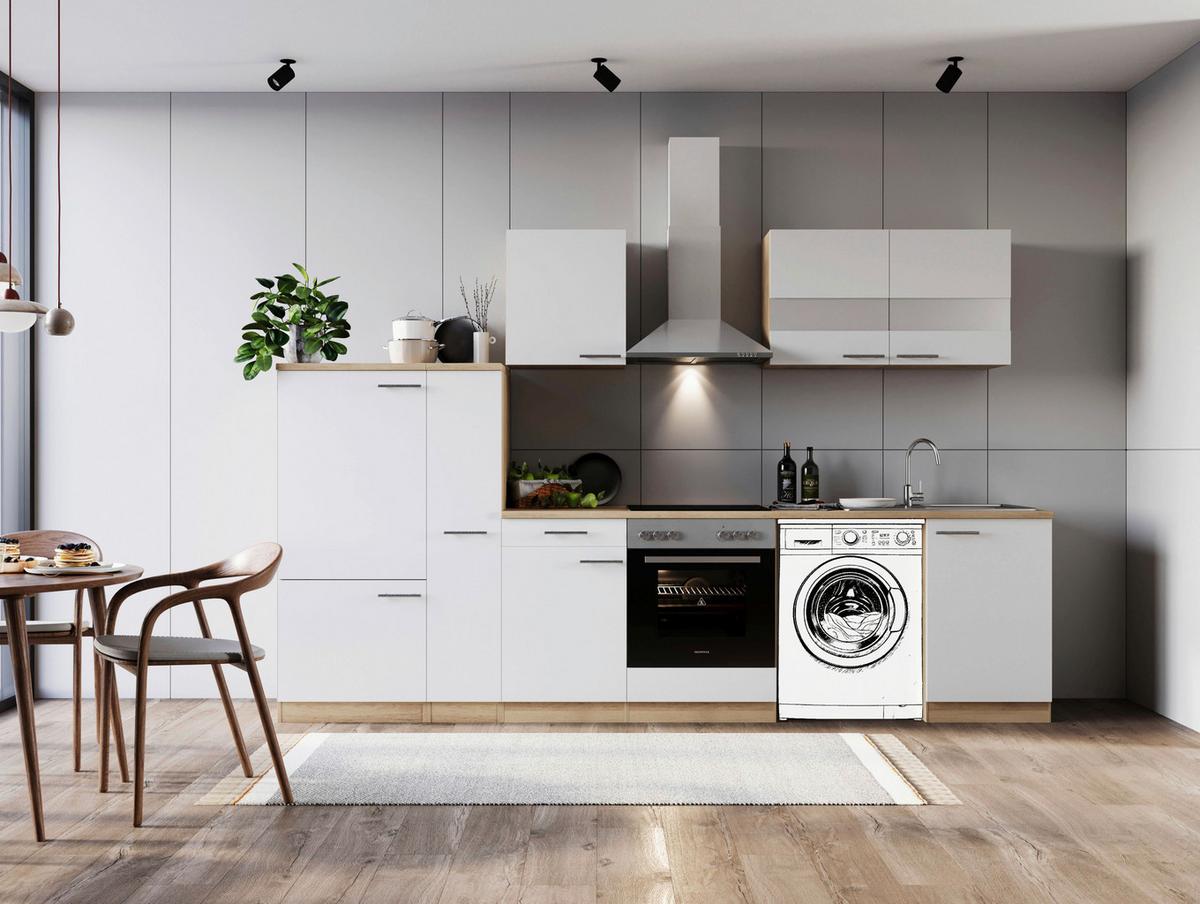 Küchenblock Merle Weiß B: 310 Cm - Eichefarben/Weiß, Basics, Glas/Holzwerkstoff (310cm) - Respekta