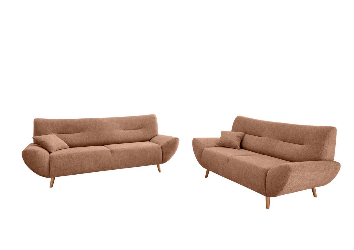 3-Sitzer-Sofa Chenille Koralle Rücken Echt - Wildeiche/Koralle, MODERN, Textil (205/81/90cm) - MID.YOU