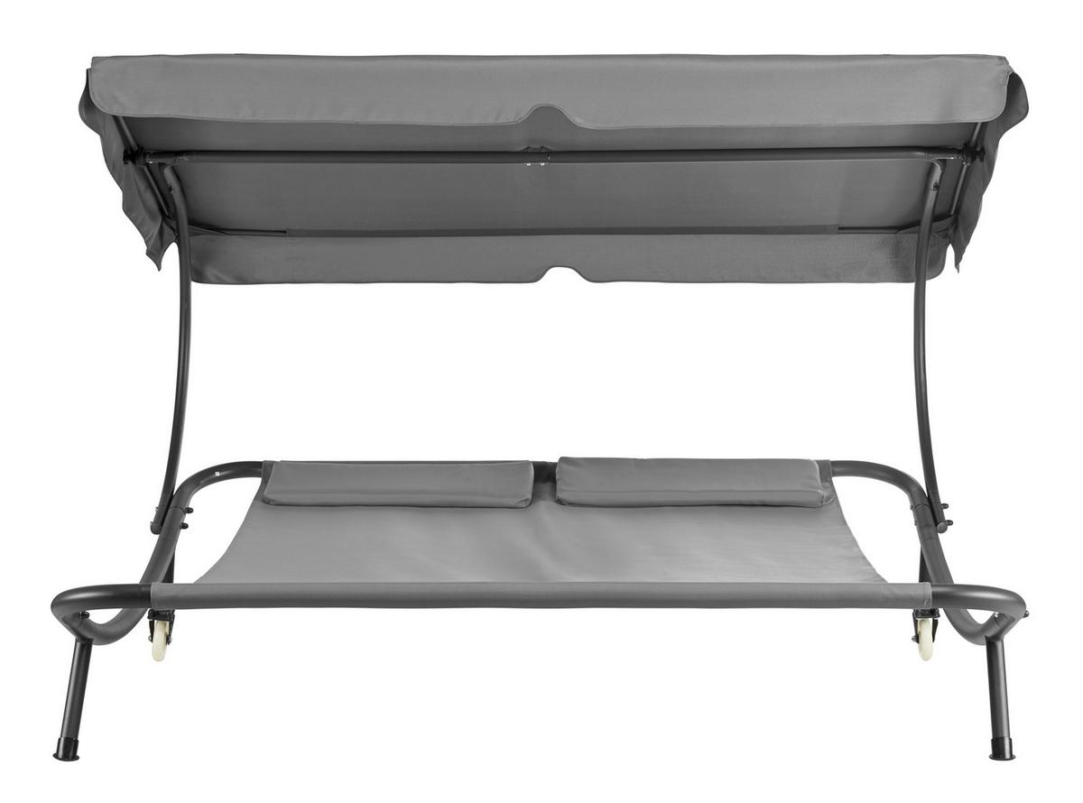 Doppel-Sonnenliege Sintra Stahl, Textil mit Rollen - Grau, MODERN, Kunststoff/Textil (200/165/200cm) - Luca Bessoni