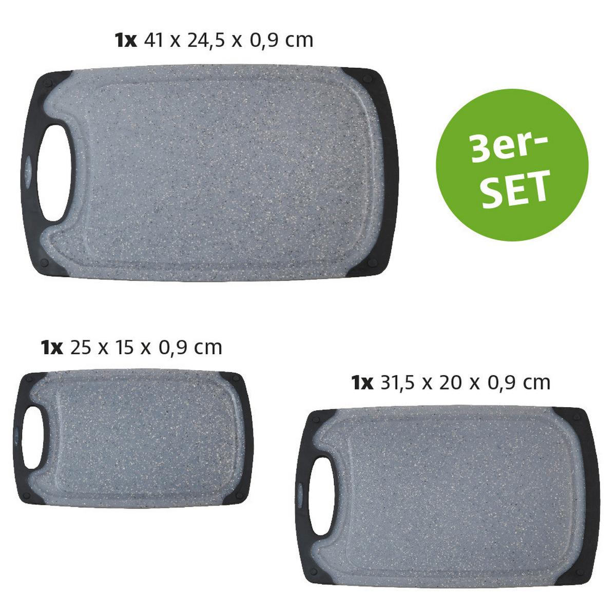 Schneidebrett-Set Grau 3-teilig - Grau, Basics, Kunststoff - Kesper