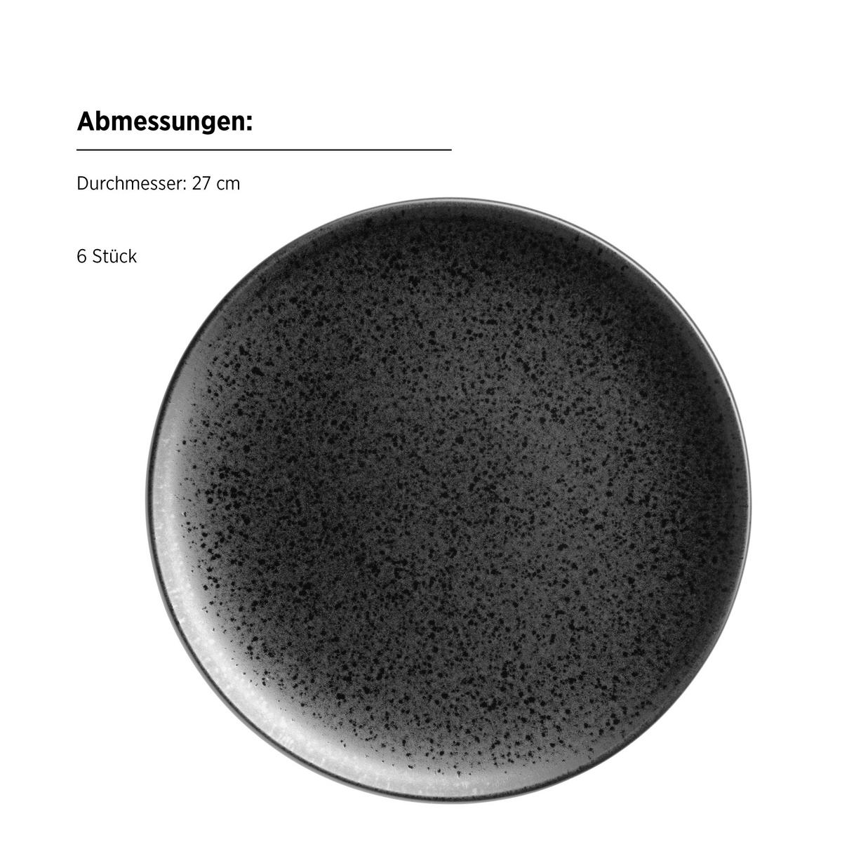Speisetellerset Essential Steinzeug, Schwarz, 6-Teilig - Schwarz, Basics, Keramik (27/2,3cm) - Mäser