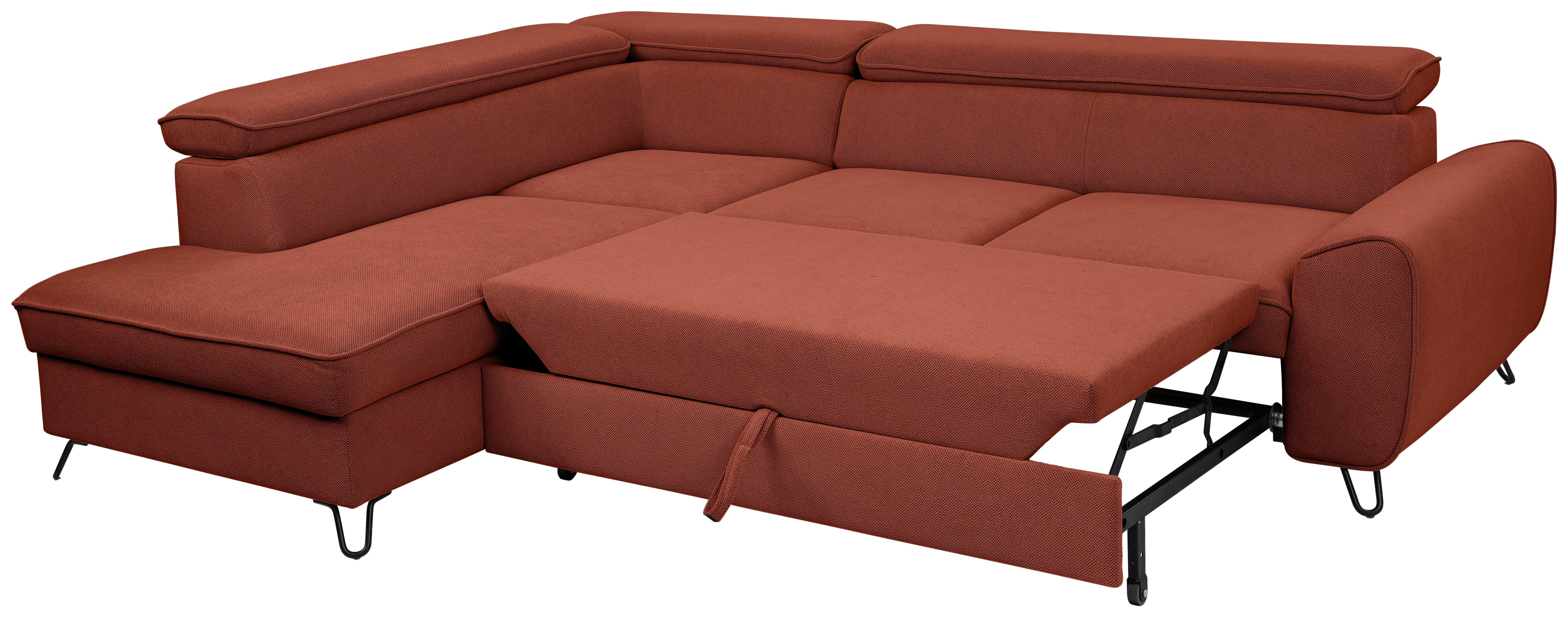 Rohová sedačka IDYLLA, levá rezavá,úl.prostor,lůžko - černá/rezavá, Design, kov/textil (200/250cm)
