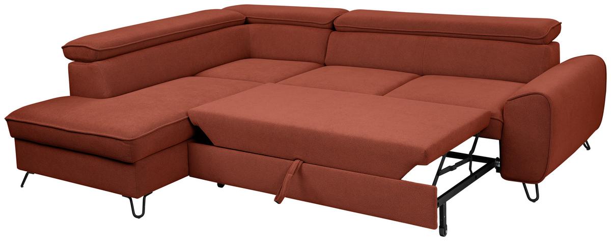 Rohová sedačka IDYLLA, levá rezavá,úl.prostor,lůžko - černá/rezavá, Design, kov/textil (200/250cm)
