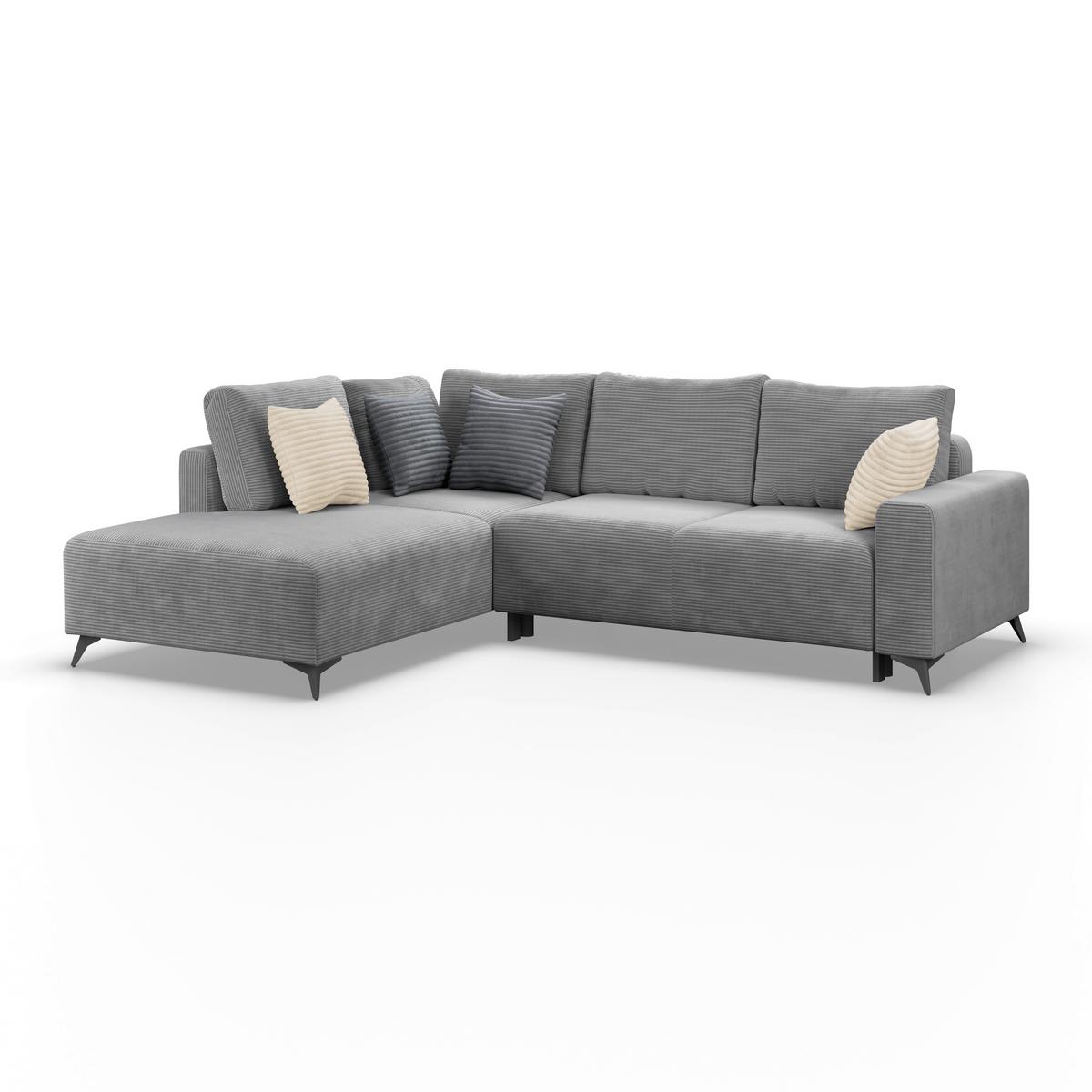 Ecksofa mit Schlaffunktion Lincoln Grau Cord 212x270 cm - Schwarz/Grau, MODERN, Textil (212/270cm)