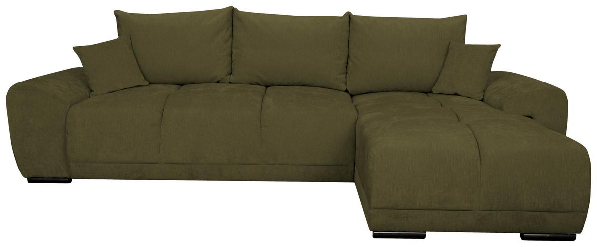 Rohová sedačka BONN, oboustranná, olivová žinylka - černá/olivově zelená, Moderní, textil/plast (296/182cm)