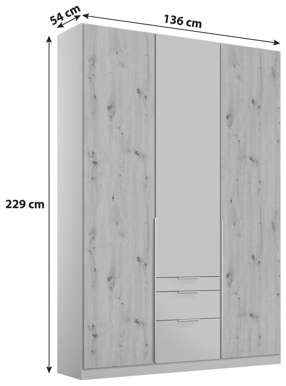 Drehtürenschrank 136cm Alabama Extra, Hellgrau - Hellgrau/Eiche Artisan, MODERN, Holzwerkstoff (136/229/54cm)