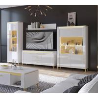 Wohnwand Lazio Weiß/goldfarben B: 332 Cm - Weiß Hochglanz/Goldfarben, Trend, Glas/Holzwerkstoff (332/201,2/40cm)